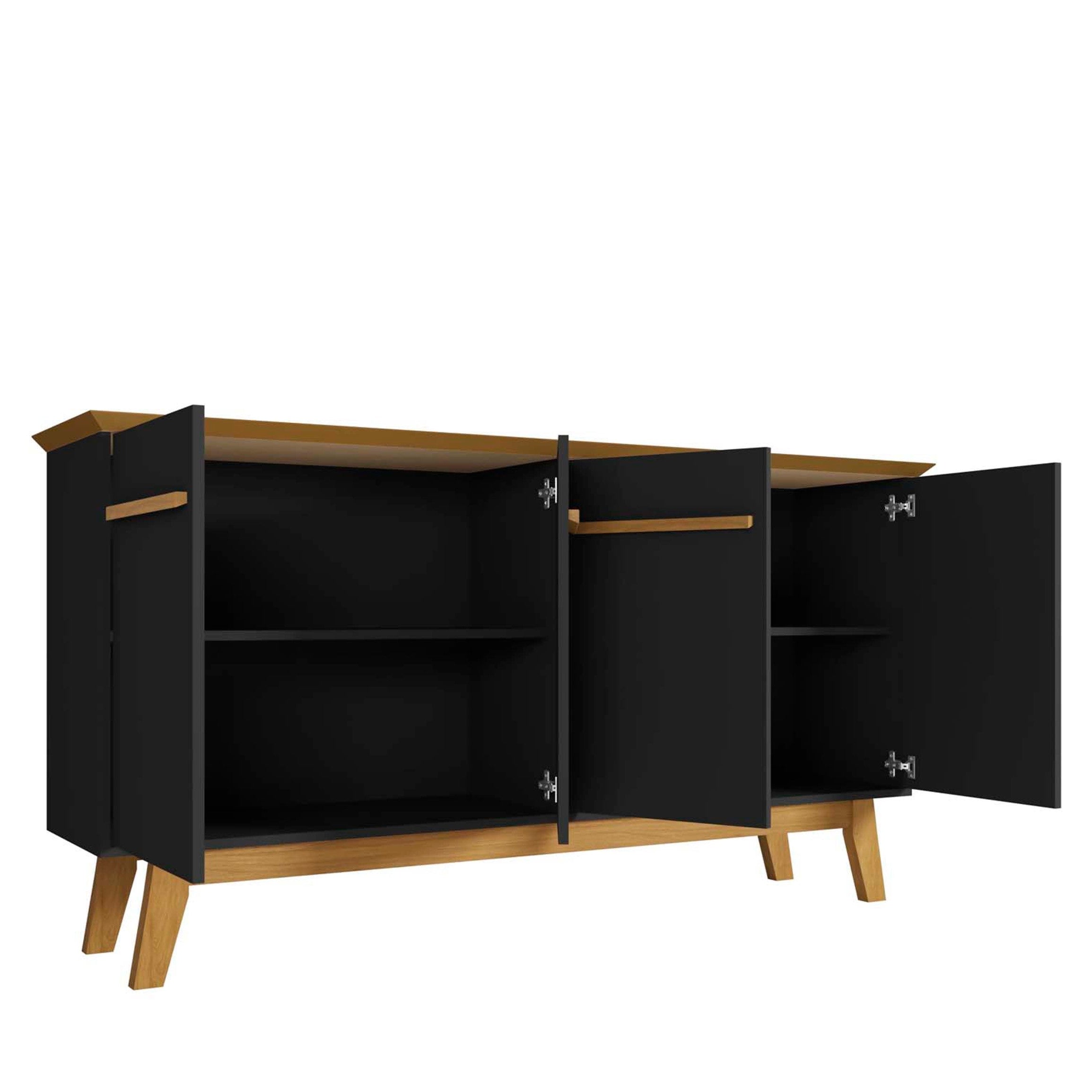 Bradley 63" Black Buffet Stand | Modern Solid Wood Sideboard & Storage Cabinet | MidinMod