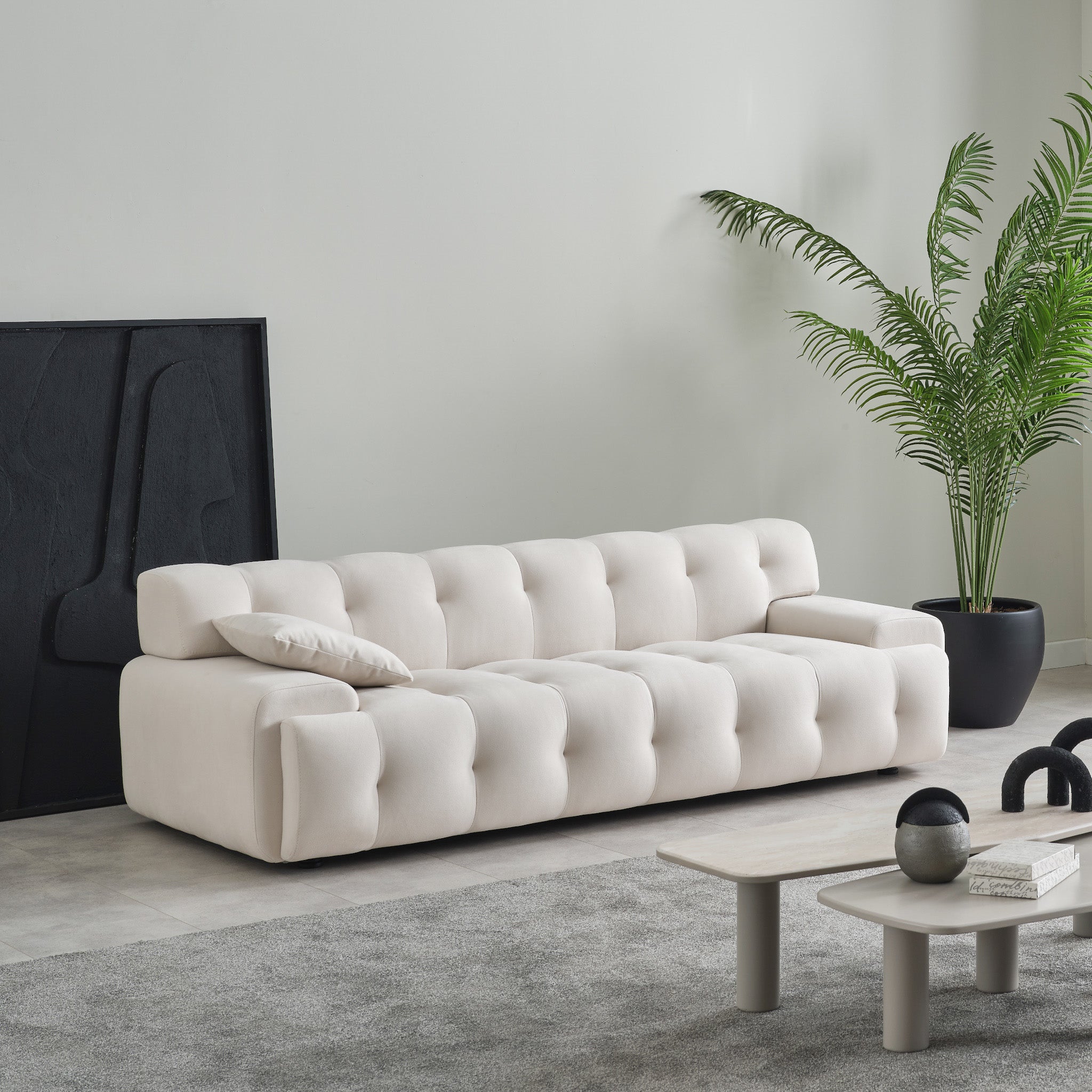 Brigitte Cream Velvet Sofa - MidinMod