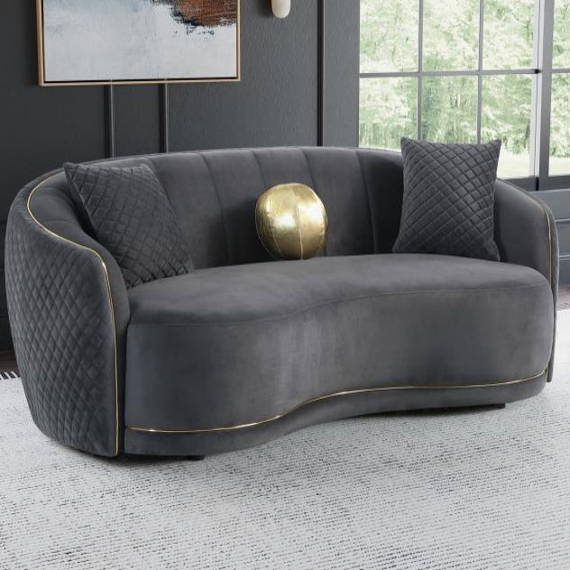 Brookside Velvet Upholstered Curved Sofa in Dark Grey by Coaster