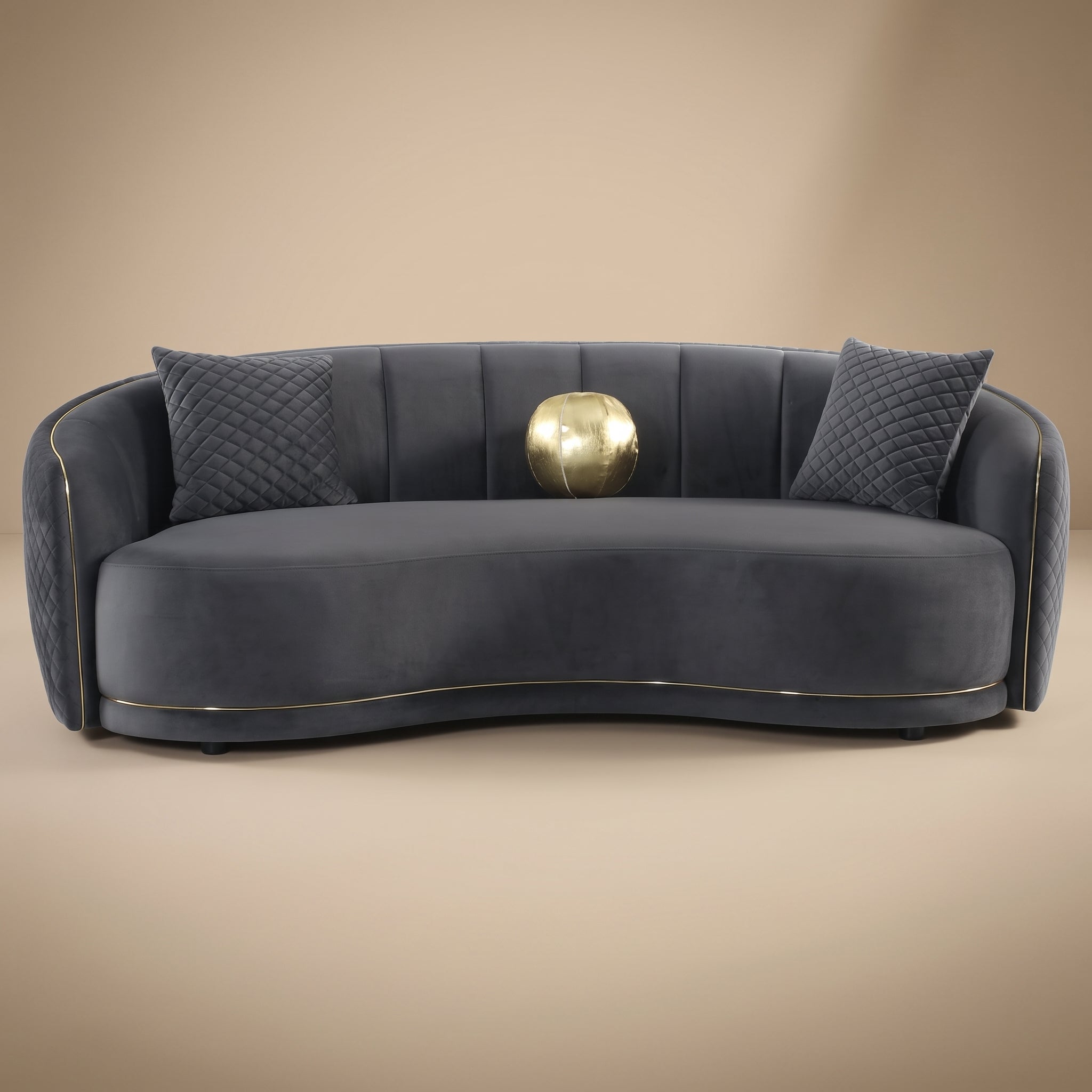 Brookside Velvet Upholstered Curved Sofa in Dark Grey by Coaster