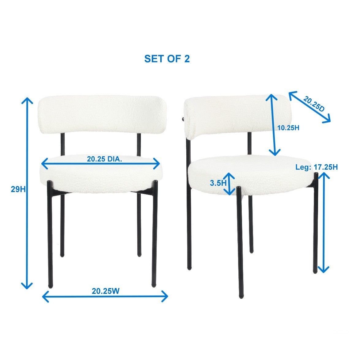 Burbank Modern Round Boucle Dining Chairs - MidinMod