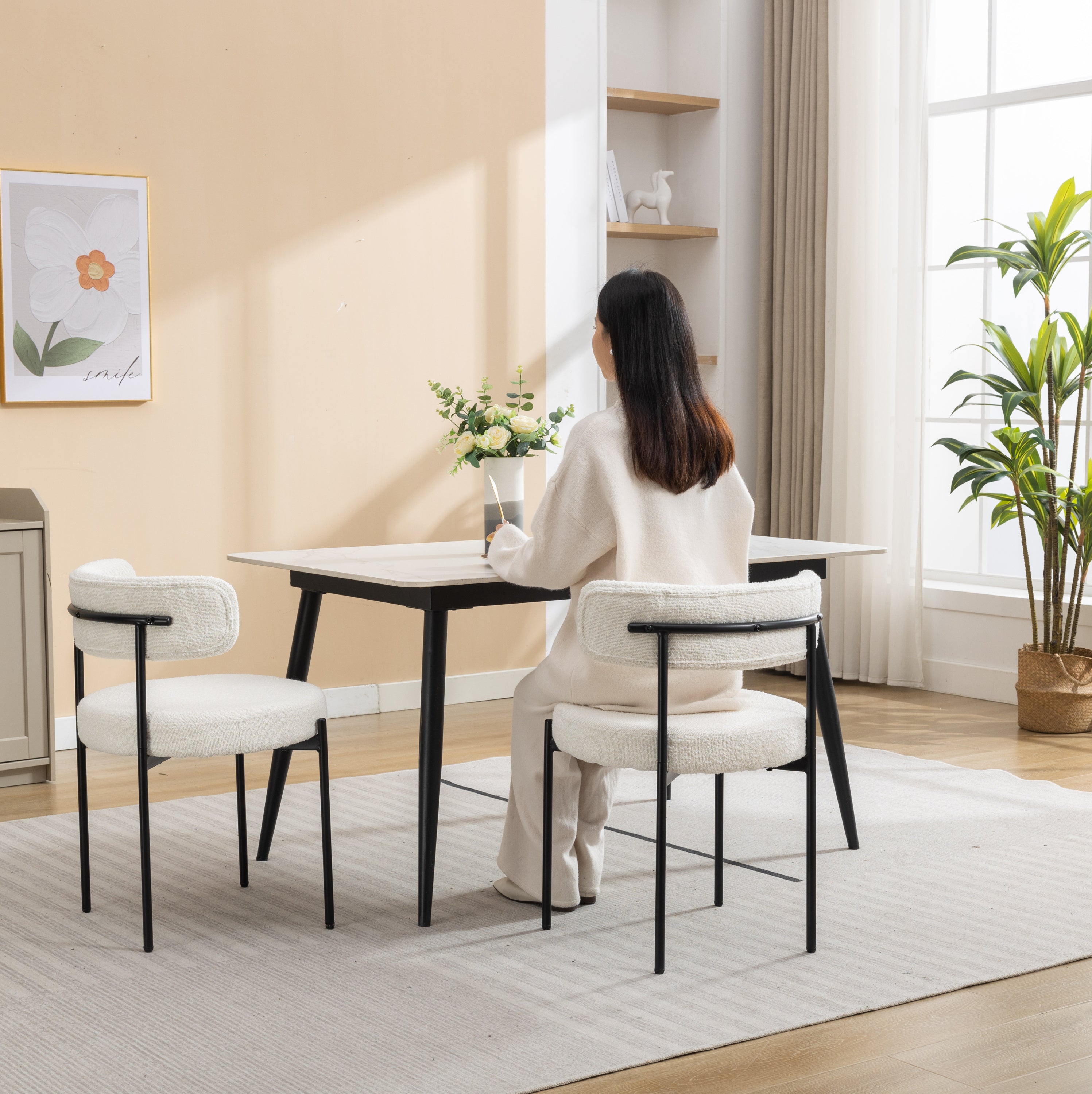Burbank Modern Round Boucle Dining Chairs - MidinMod