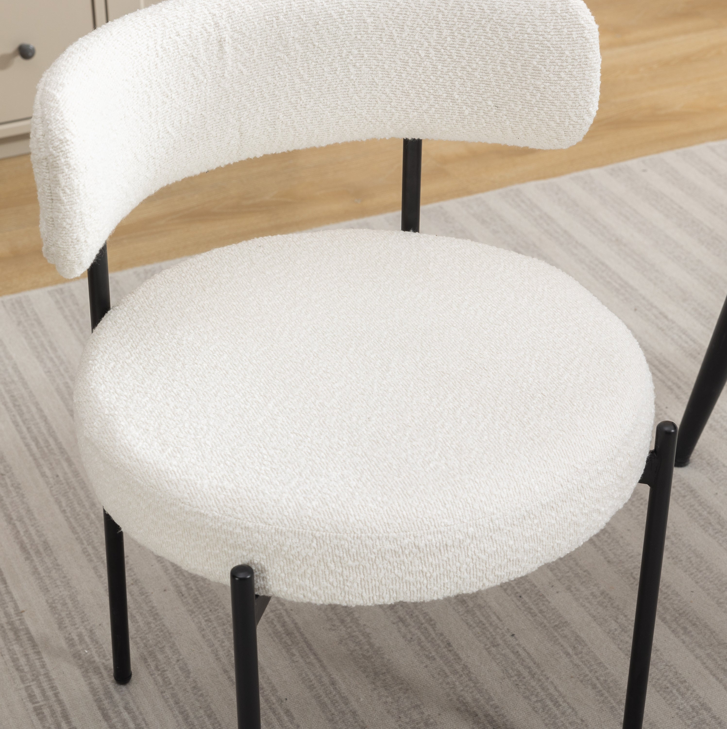 Burbank Modern Round Boucle Dining Chairs - MidinMod