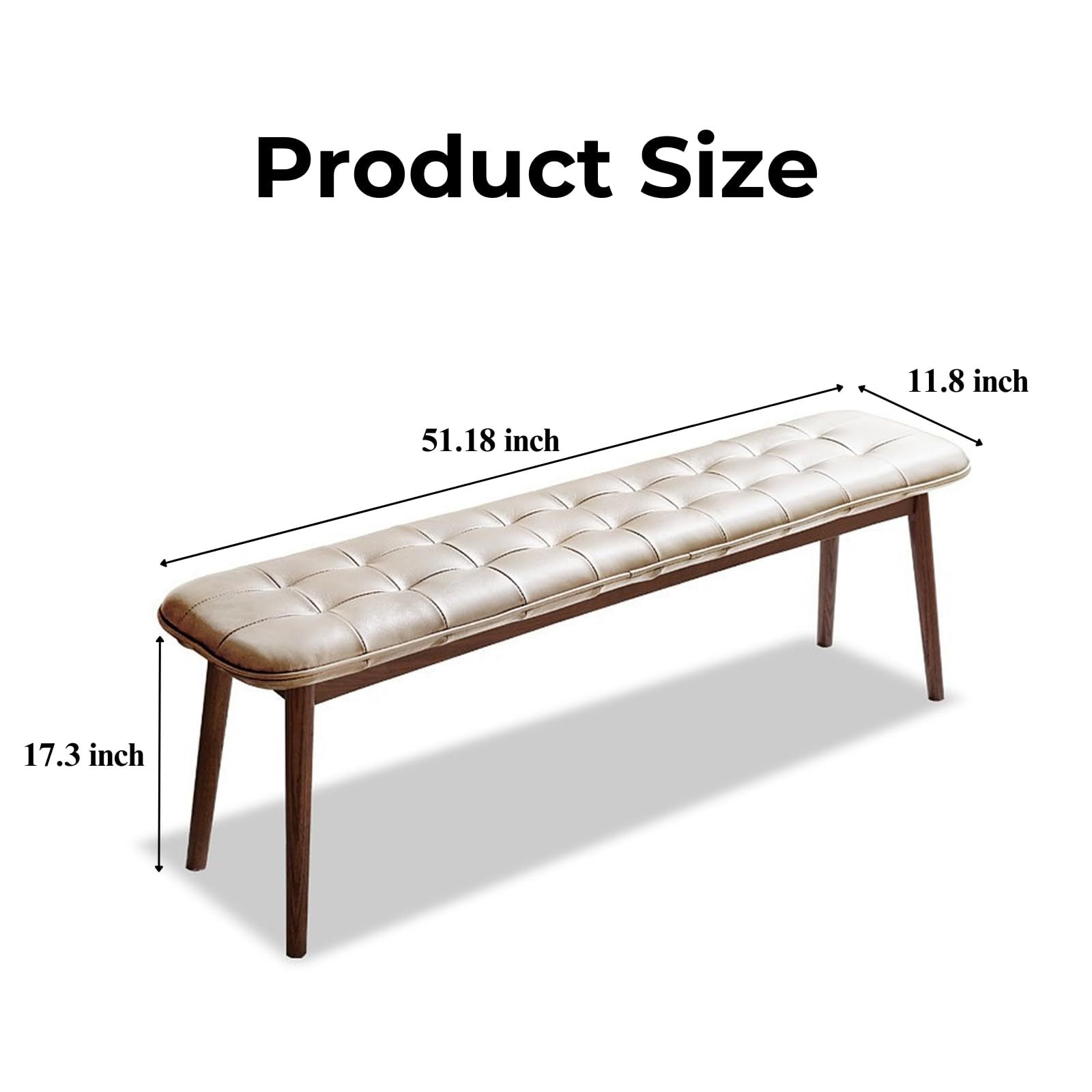 Burrow Modern White & Walnut Solid Wood Upholstered Dining Bench With Leather Cushion - MidinMod