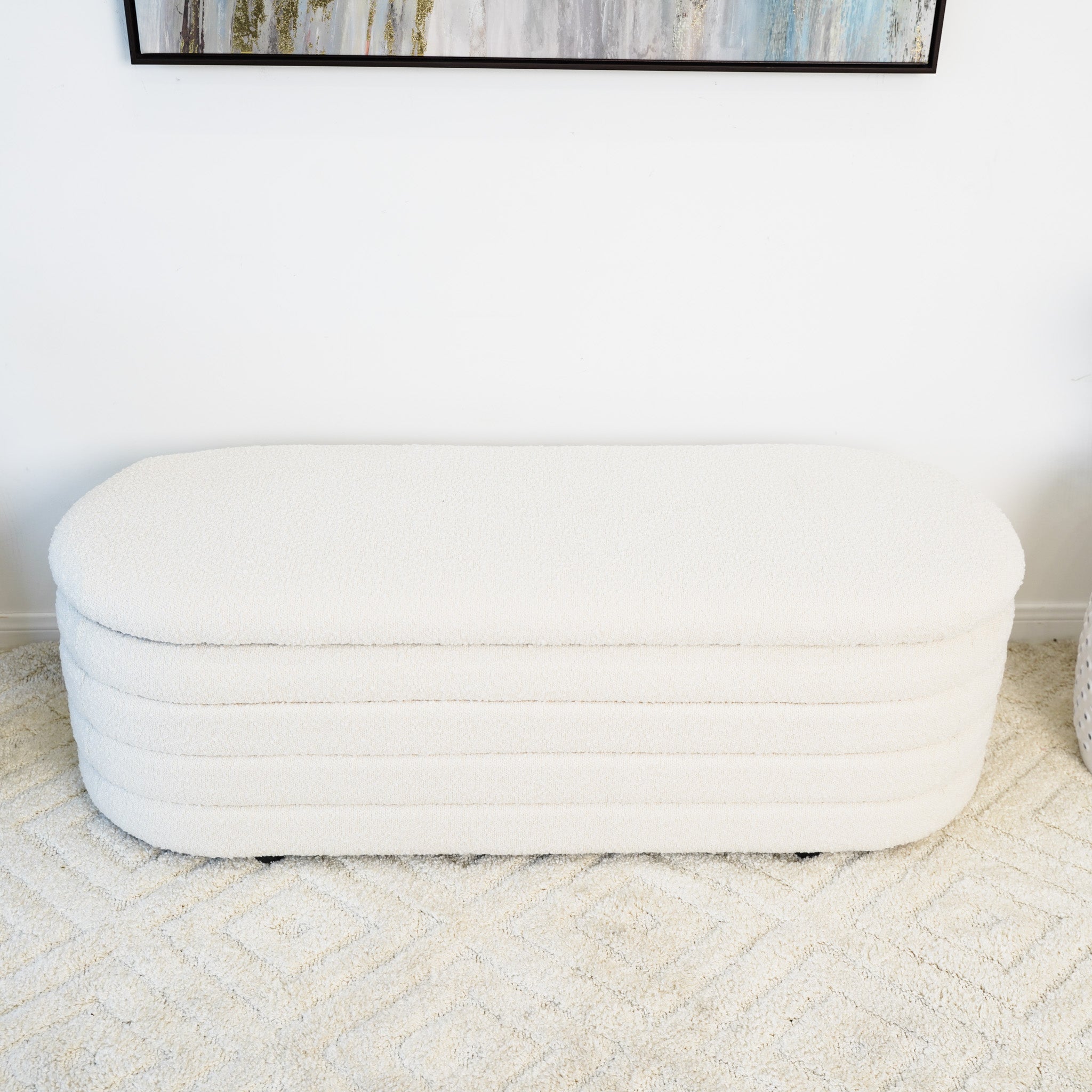 Calion White Boucle Storage Bench - MidinMod