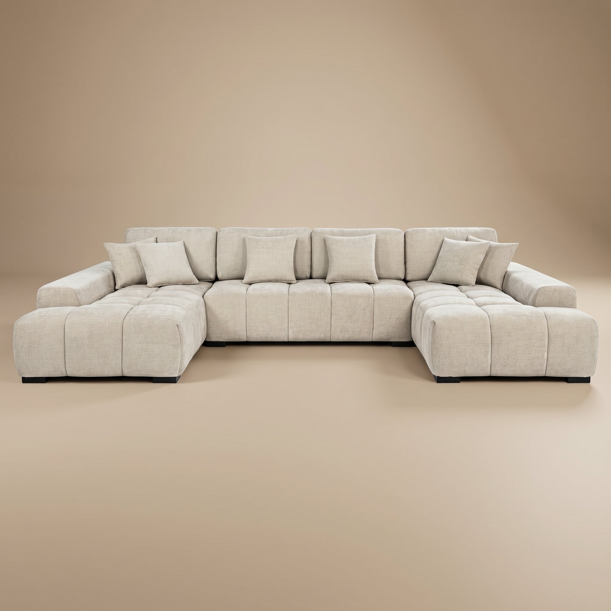 Cannella U-Shaped Double Chaise Upholstered Sectional Sofa Beige