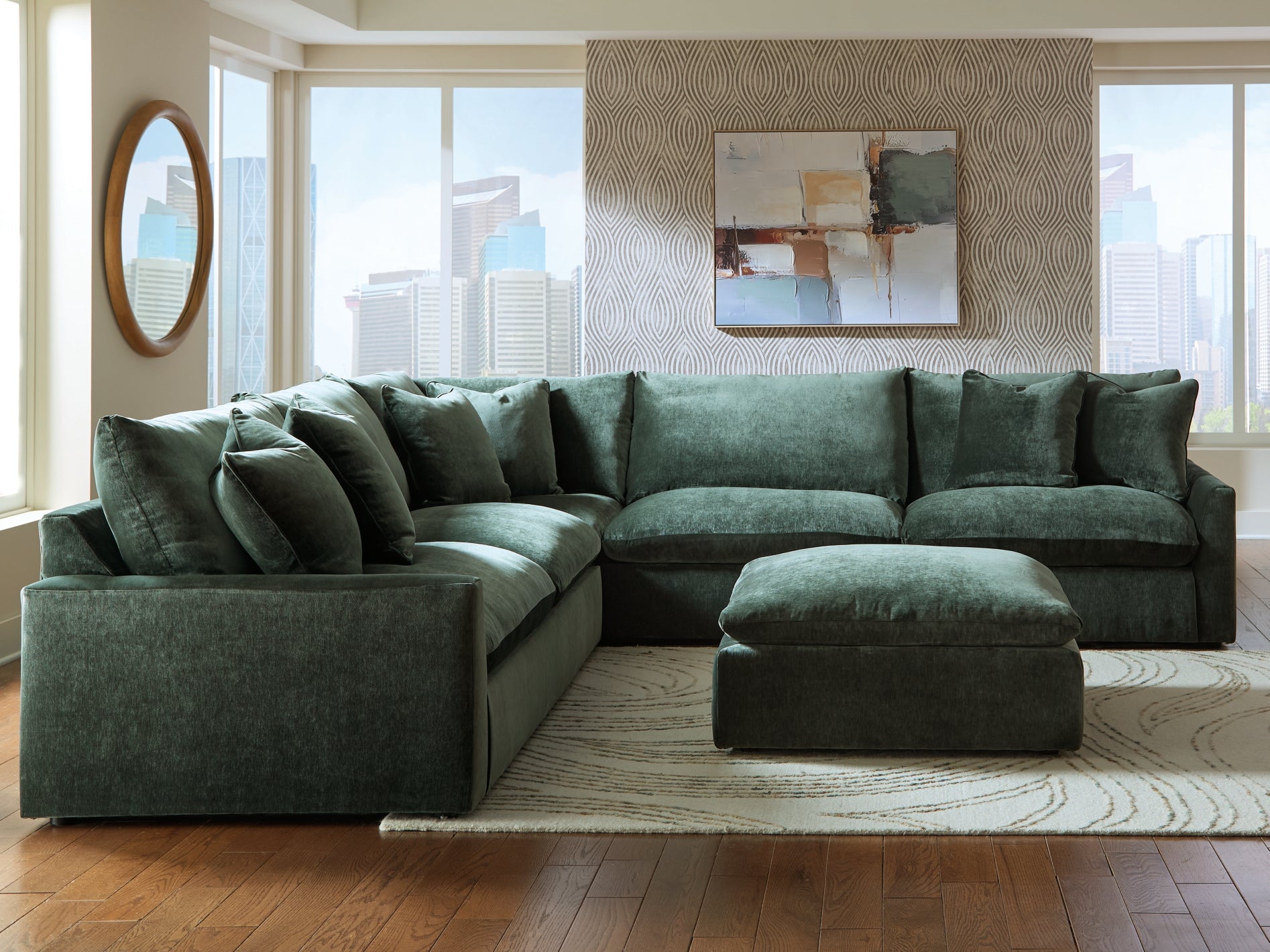 Carriage View 3-Piece Jade Green Chenille Sectional Sofa | MidinMod