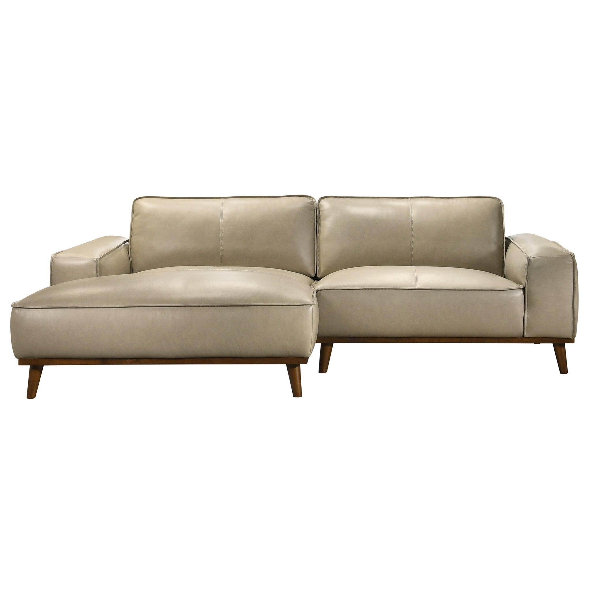 Clifton Beige Leather Sectional Sofa Left Facing Chaise - MidinMod