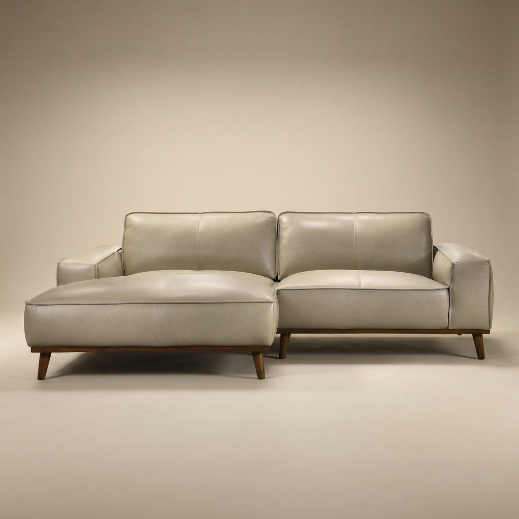 Clifton Beige Leather Sectional Sofa Left Facing Chaise