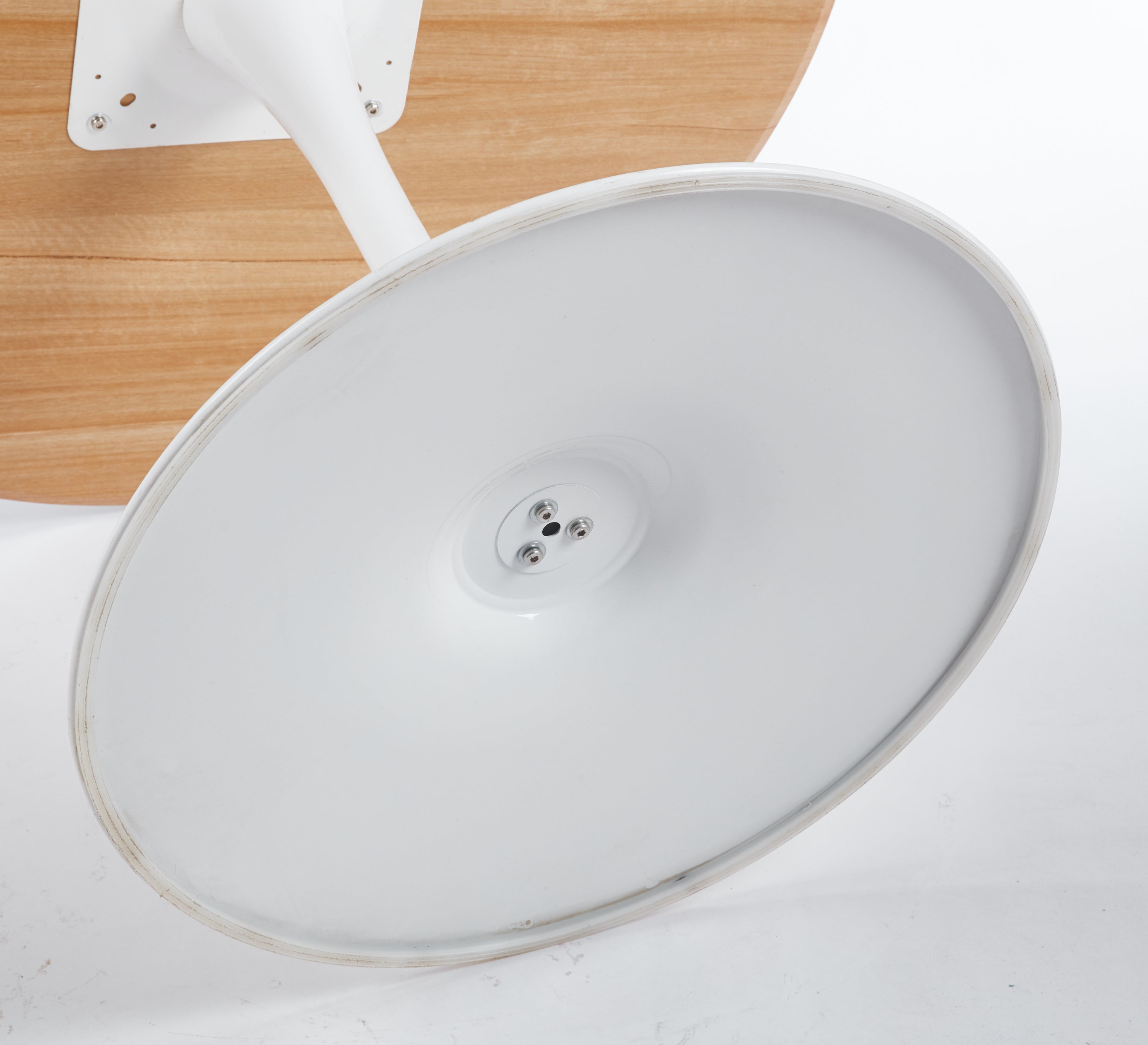 Modern Round White & Light Oak Dining Table - MidinMod