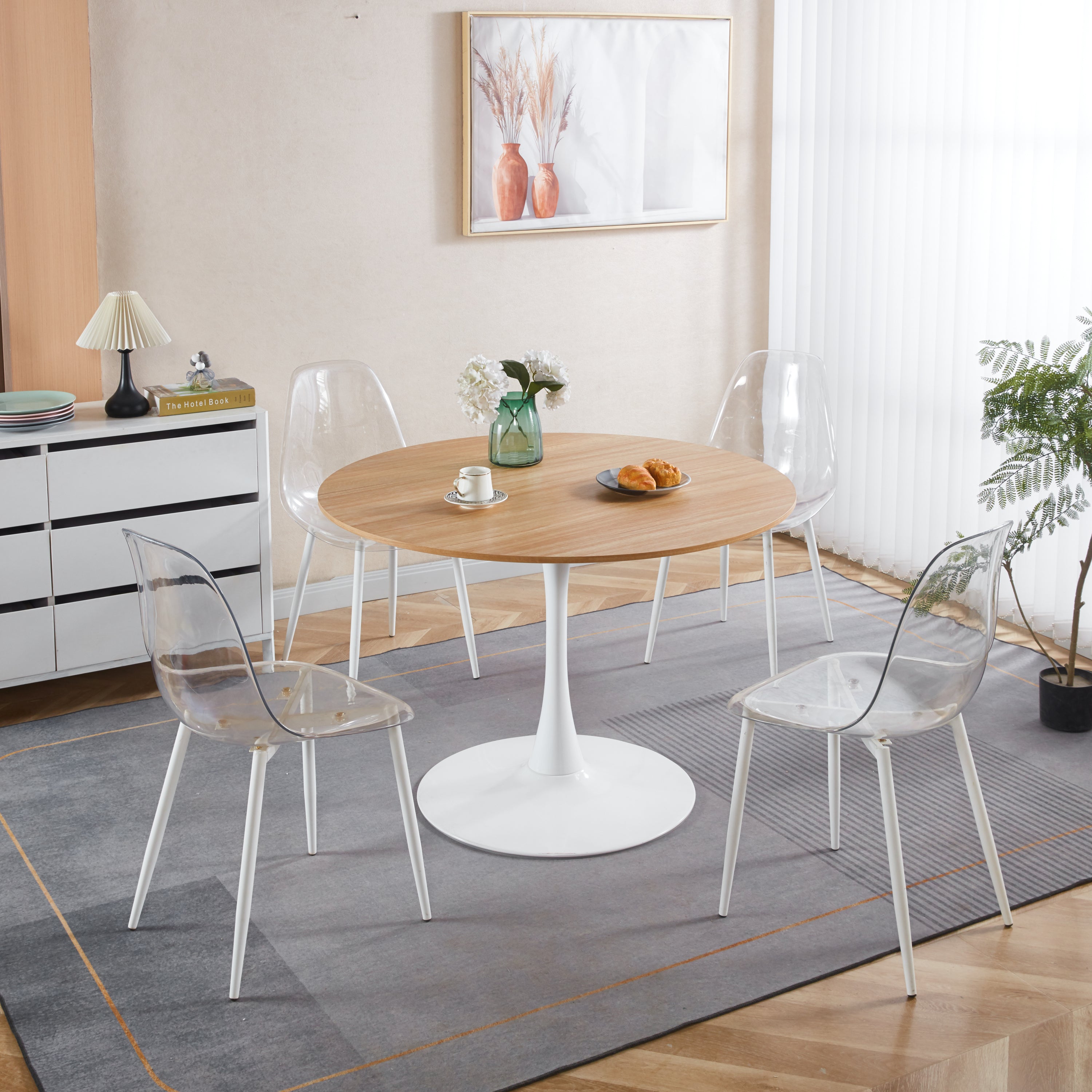 Modern Round White & Light Oak Dining Table - MidinMod