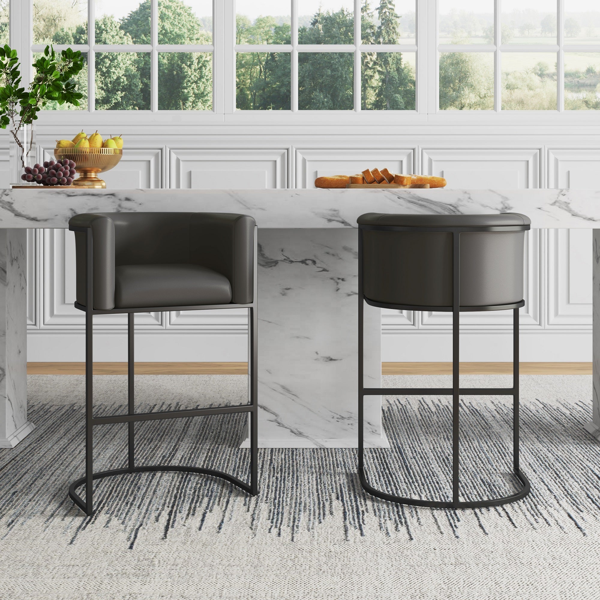 Cosmopolitan Graphite Counter Stool | Modern Vegan Leather Upholstered Seating with Backrest | MidinMod