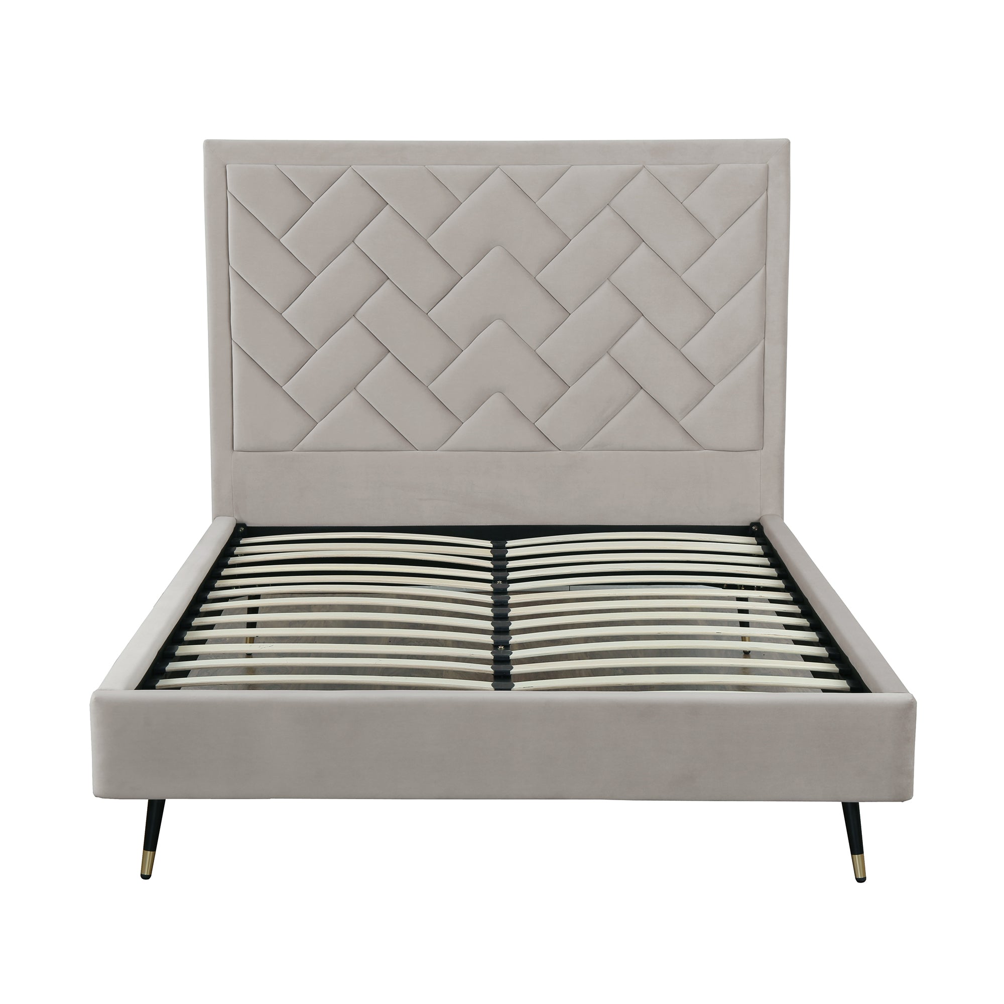 Crosby Queen-Size Bed in Greige | Modern Upholstered Velvet Bed Frame | MidinMod