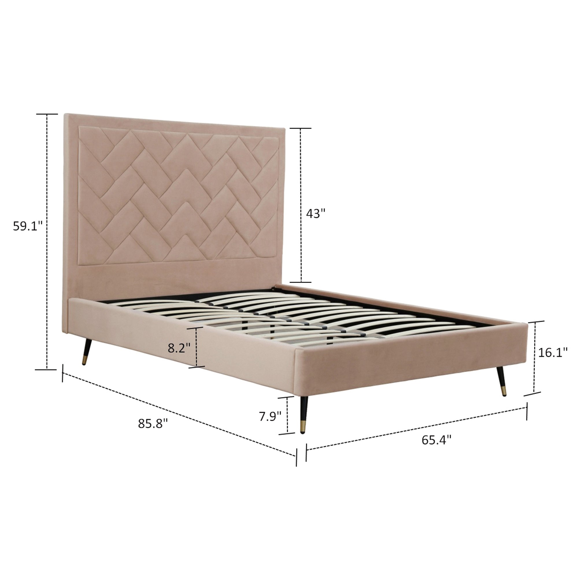 Crosby Queen-Size Bed in Nude | Modern Velvet Upholstered Bed Frame | MidinMod
