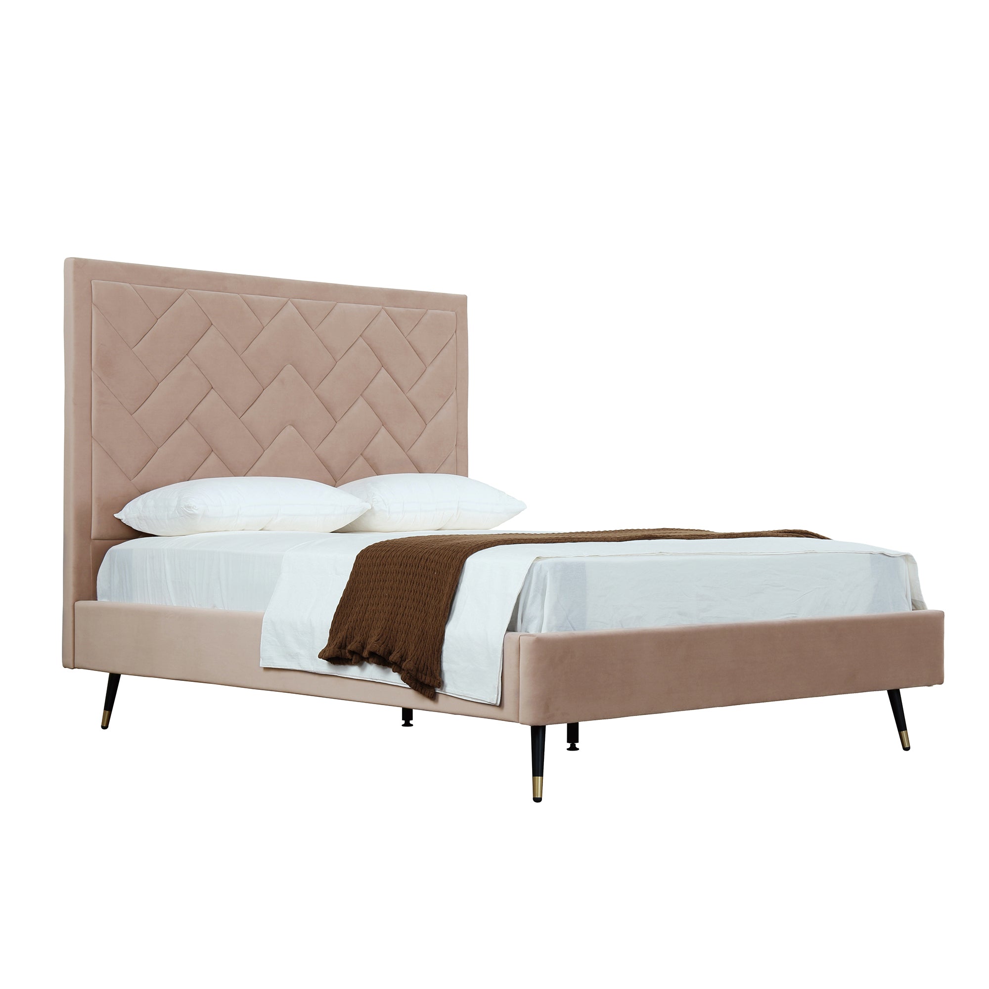 Crosby Queen-Size Bed in Nude | Modern Velvet Upholstered Bed Frame | MidinMod
