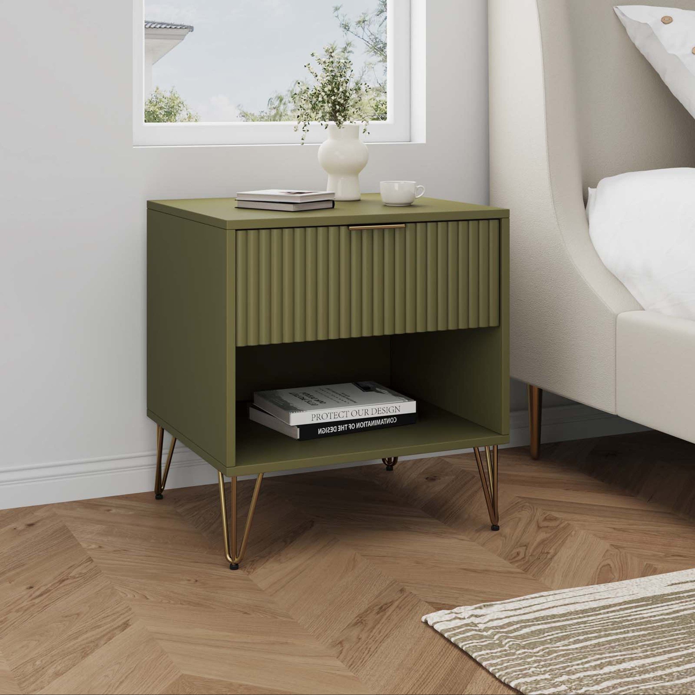Dumbo 1.0 Olive Green Nightstand | Modern Bedside Storage Table | MidinMod