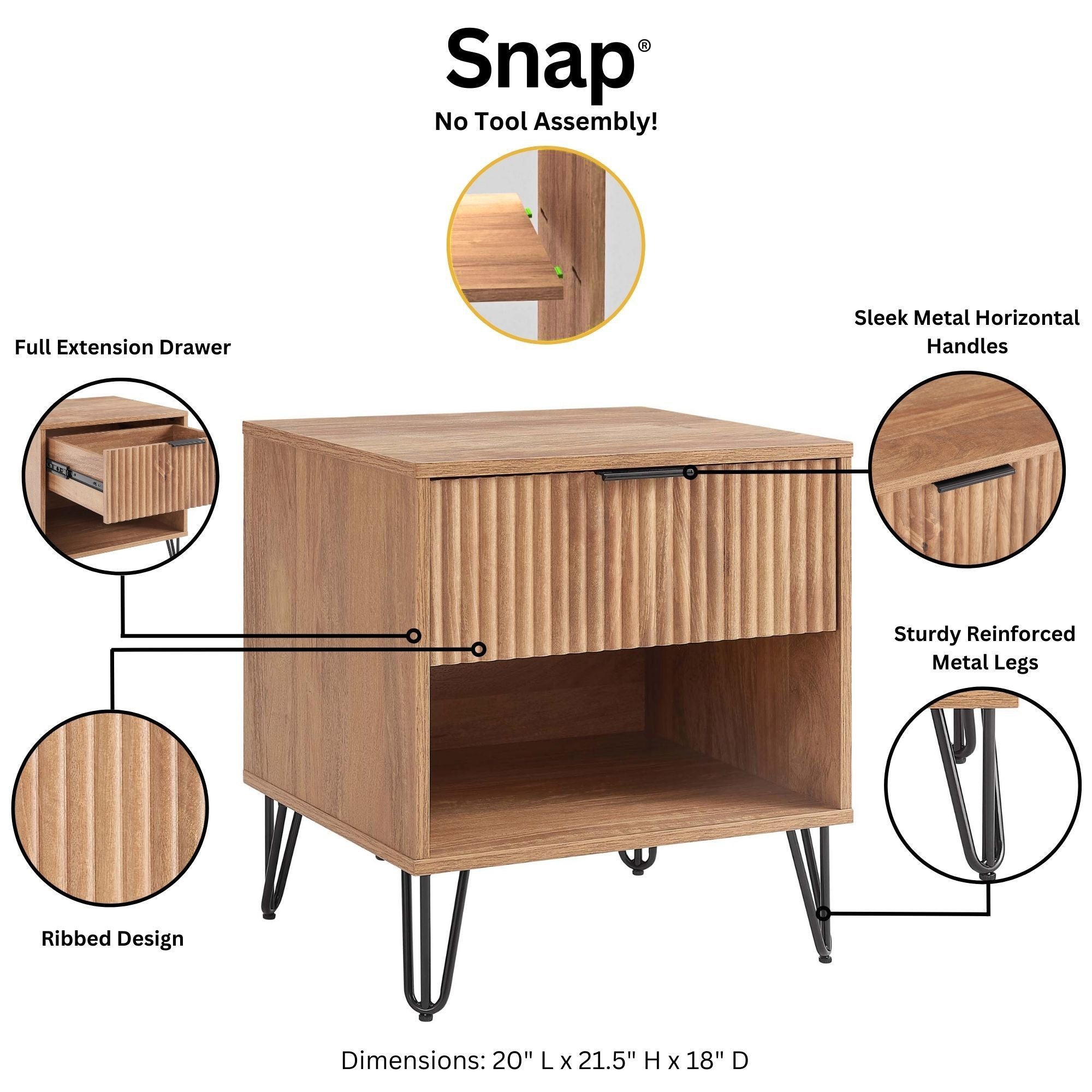 Dumbo 2.0 Modern Golden Brown Nightstand | Stylish Bedside Storage | MidinMod