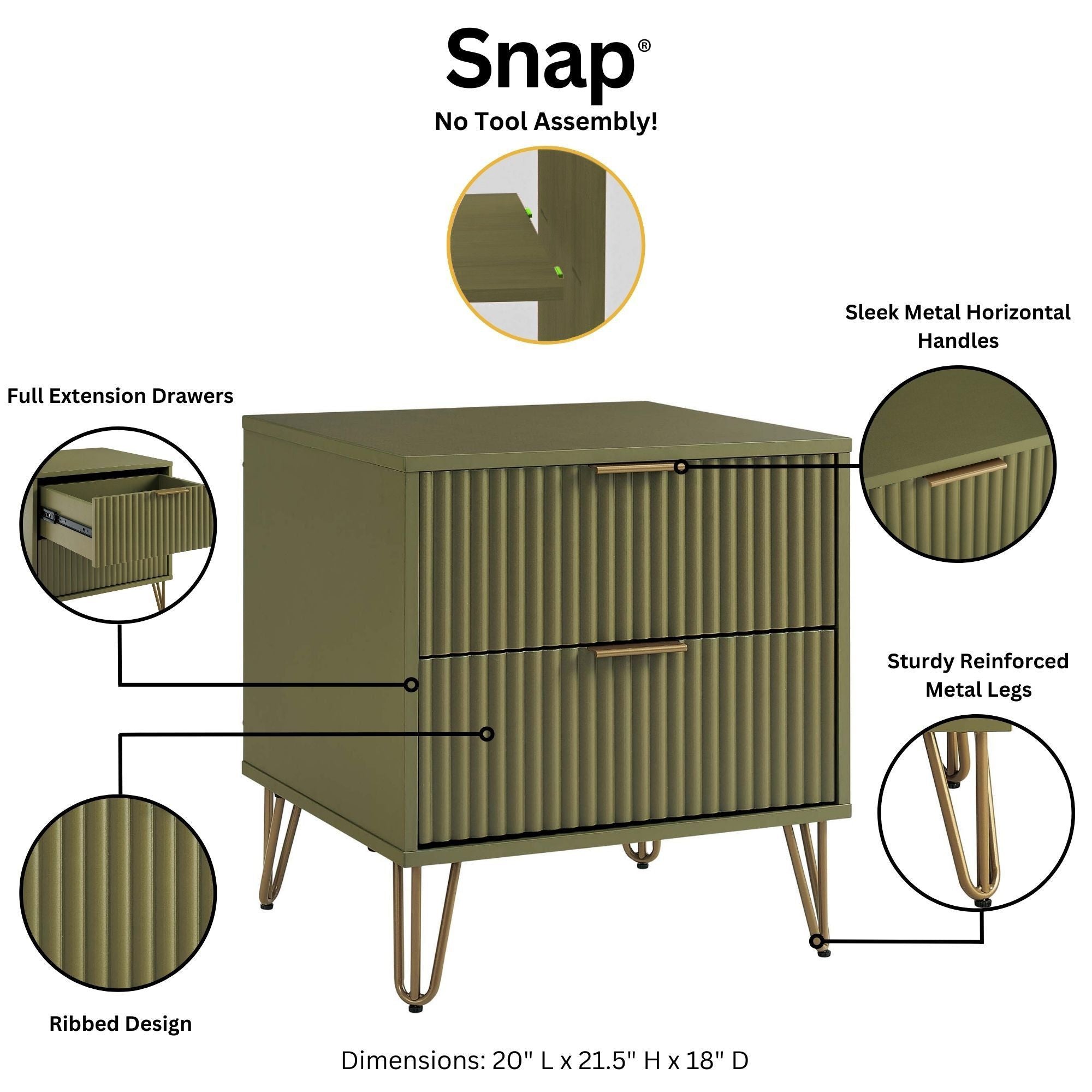 Dumbo 2.0 Modern Olive Green Nightstand | Stylish Bedside Storage | MidinMod