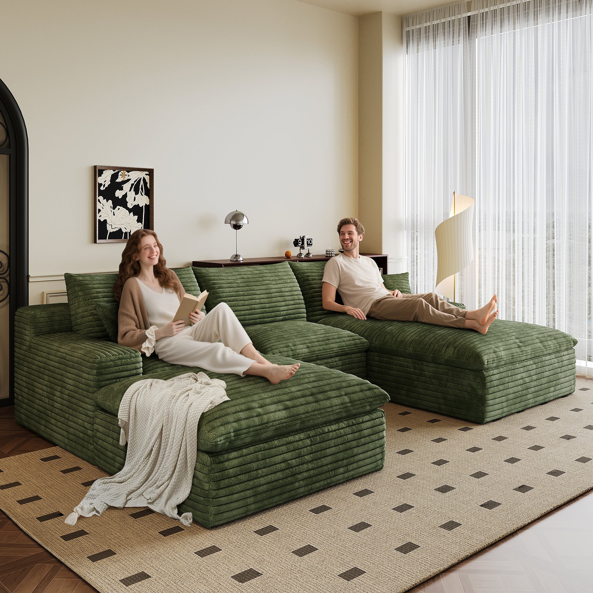 Dalia Modern Green 4-Seat Modular Fabric Sofa - MidinMod