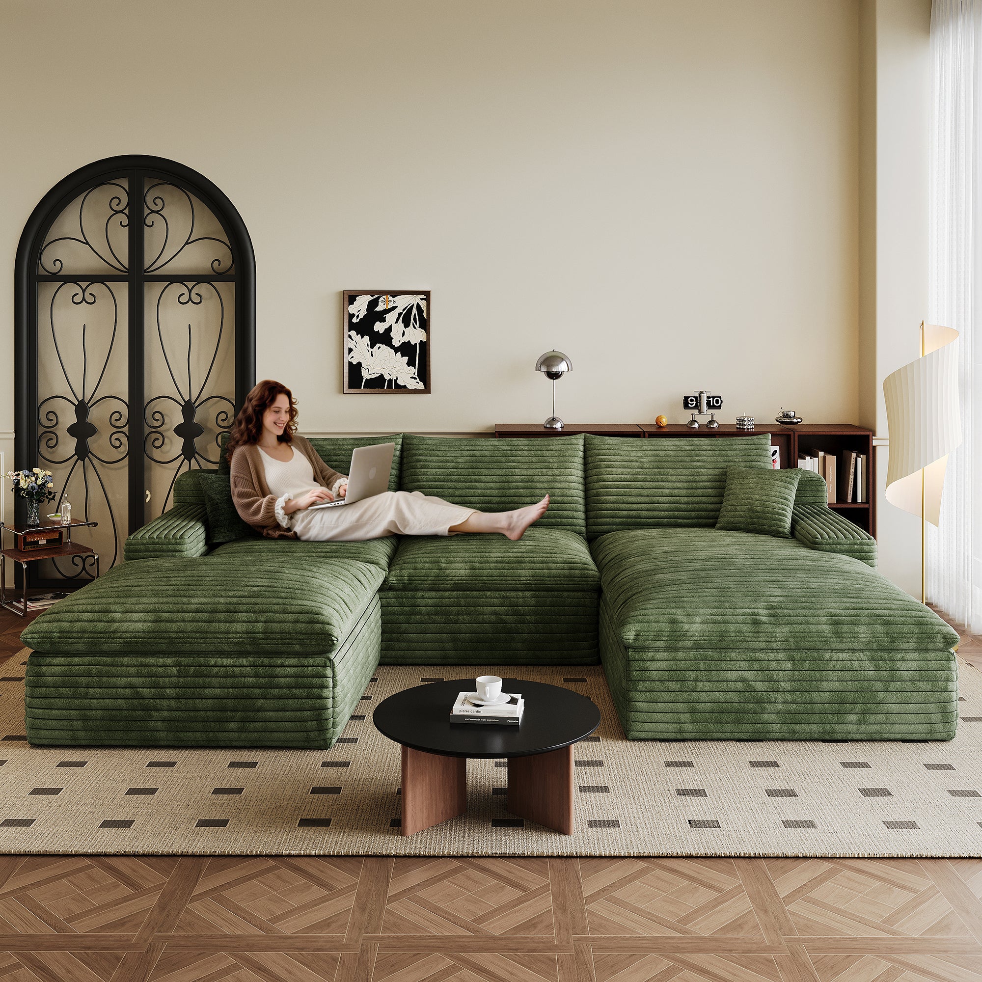 21329522Dalia Modern Green 4-Seat Modular Fabric Sofa - MidinMod