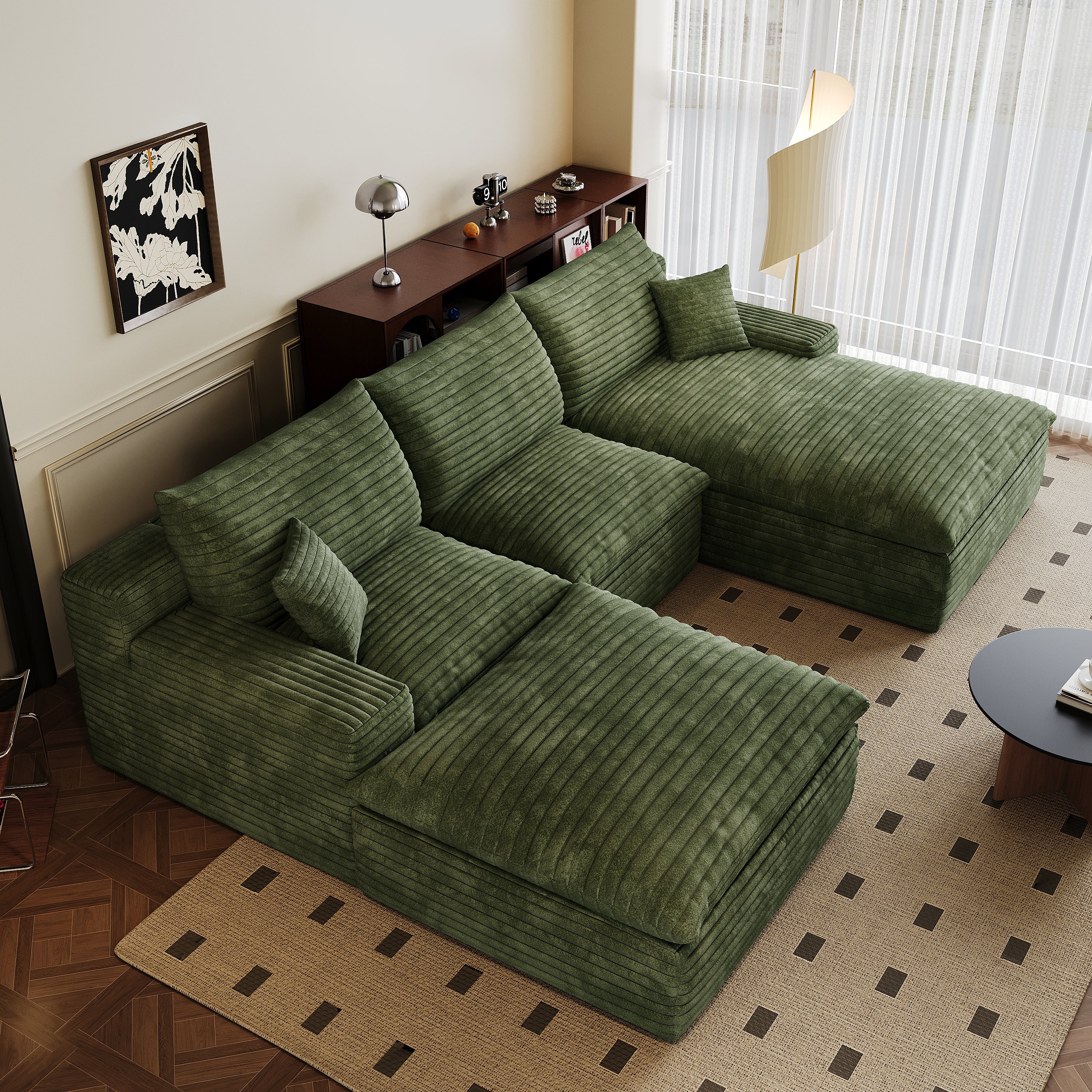 Dalia Modern Green 4-Seat Modular Fabric Sofa - MidinMod
