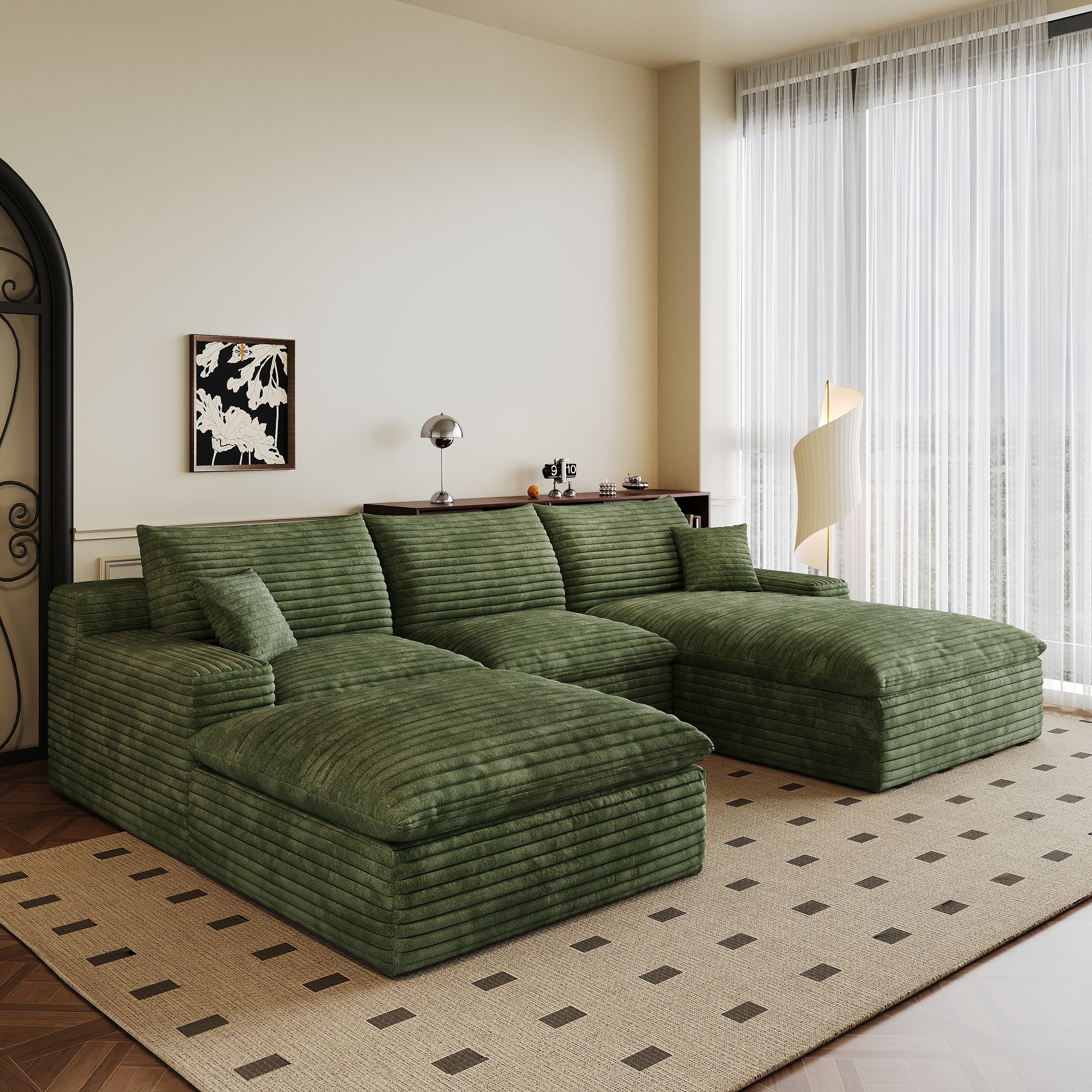 Dalia Modern Green 4-Seat Modular Fabric Sofa - MidinMod