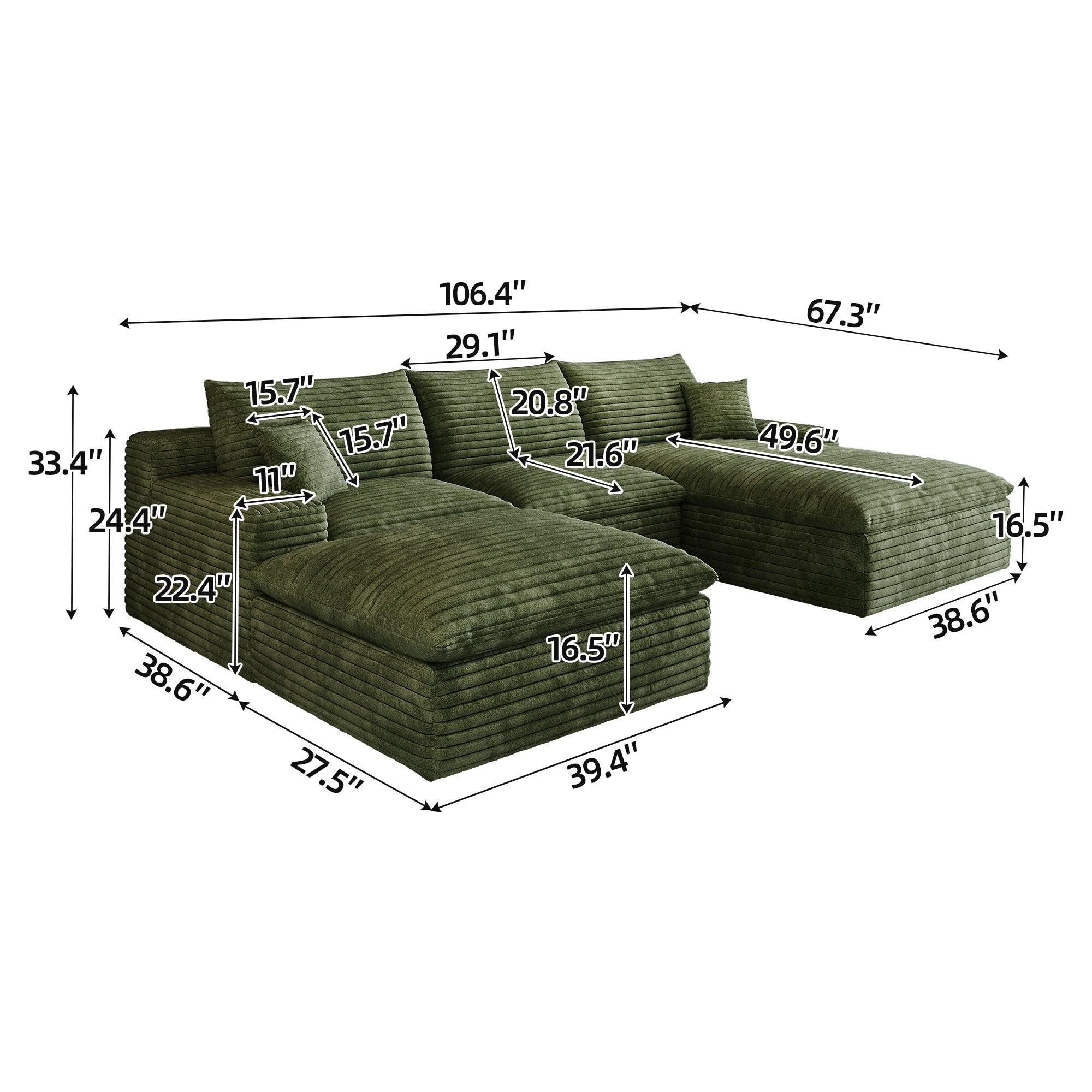 Dalia Modern Green 4-Seat Modular Fabric Sofa - MidinMod