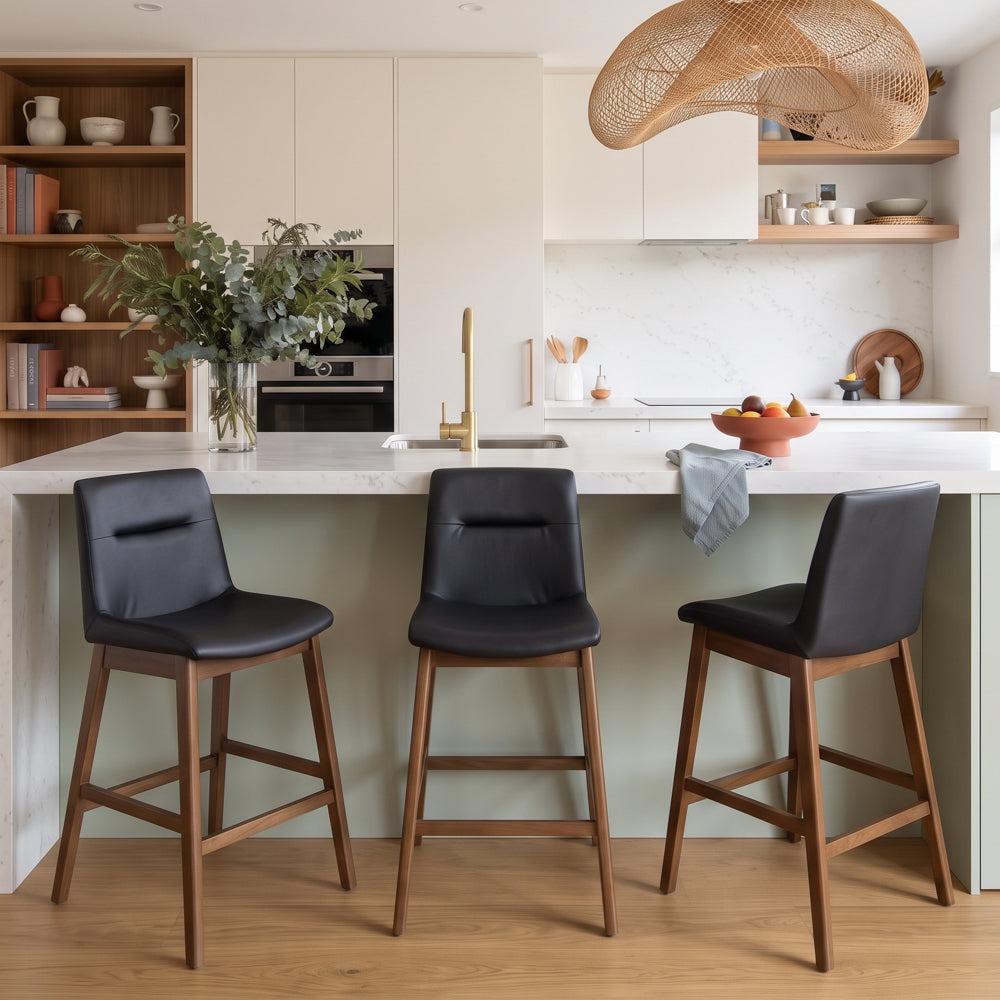 Danilo Black Leather Counter Stool Set of 2 - MidinMod