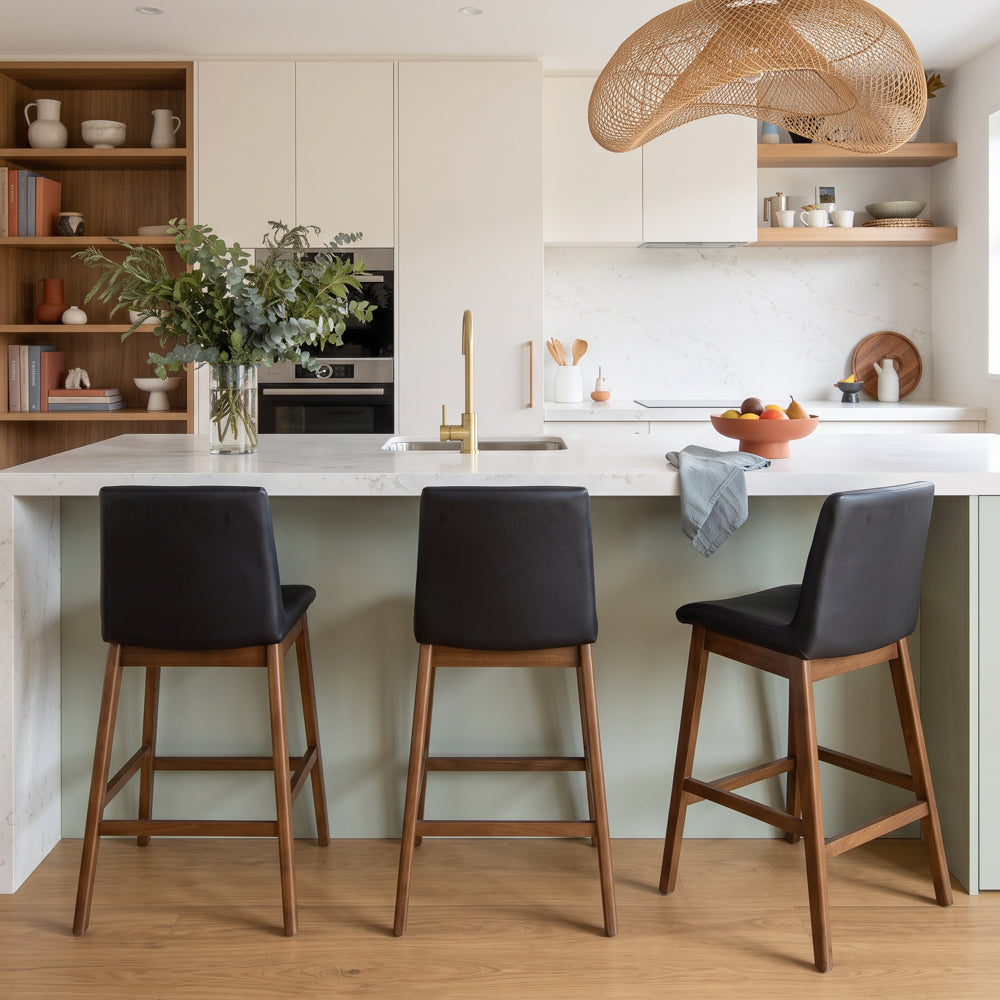 Danilo Black Leather Counter Stool Set of 2 - MidinMod
