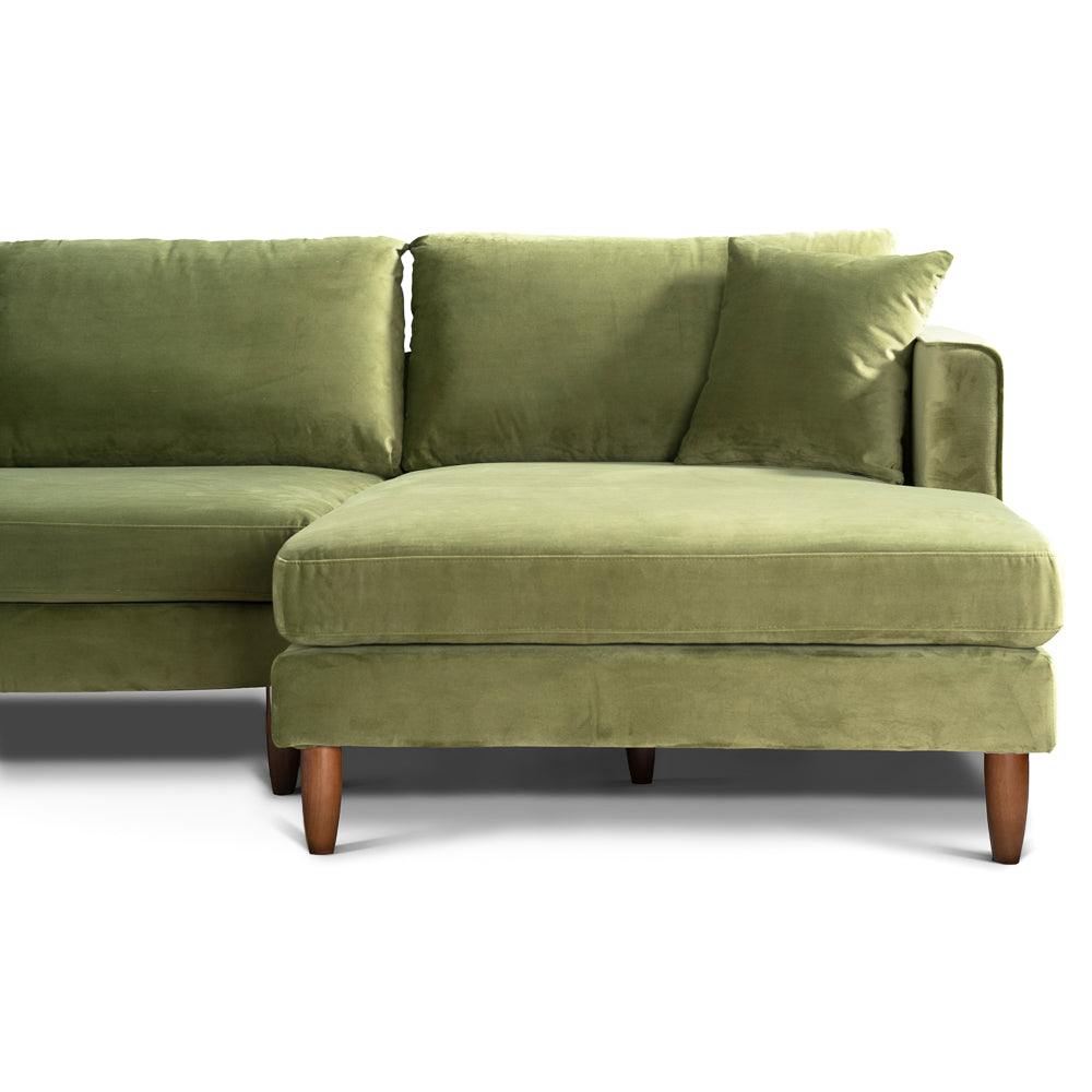 Delano Olive Green Velvet Sectional Sofa Right Facing Chaise