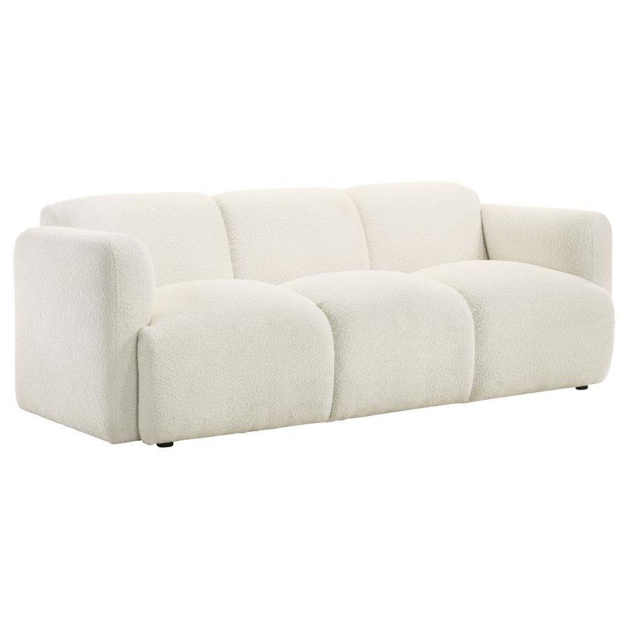 Dorset Sculptural Round Track Arm Sofa in Textured White Fabric