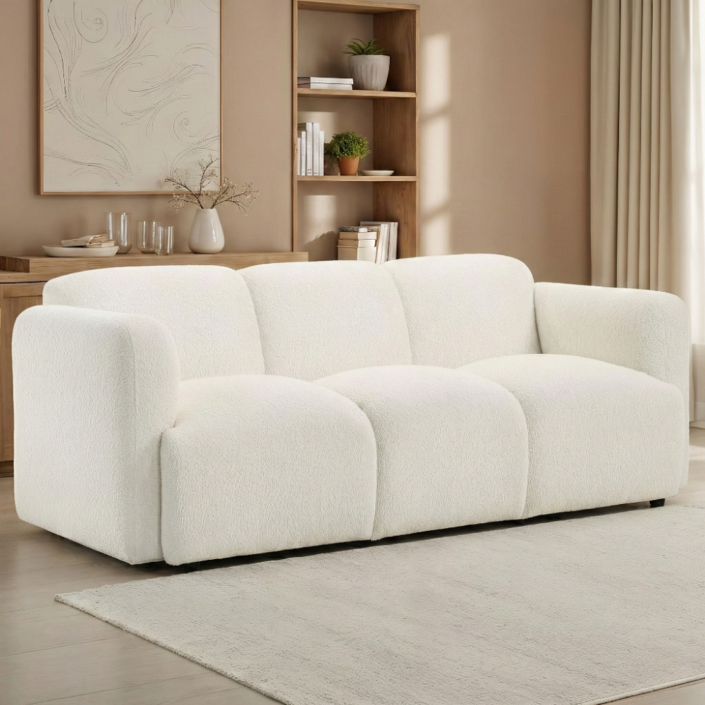 Dorset Sculptural Round Track Arm Sofa in Textured White Fabric