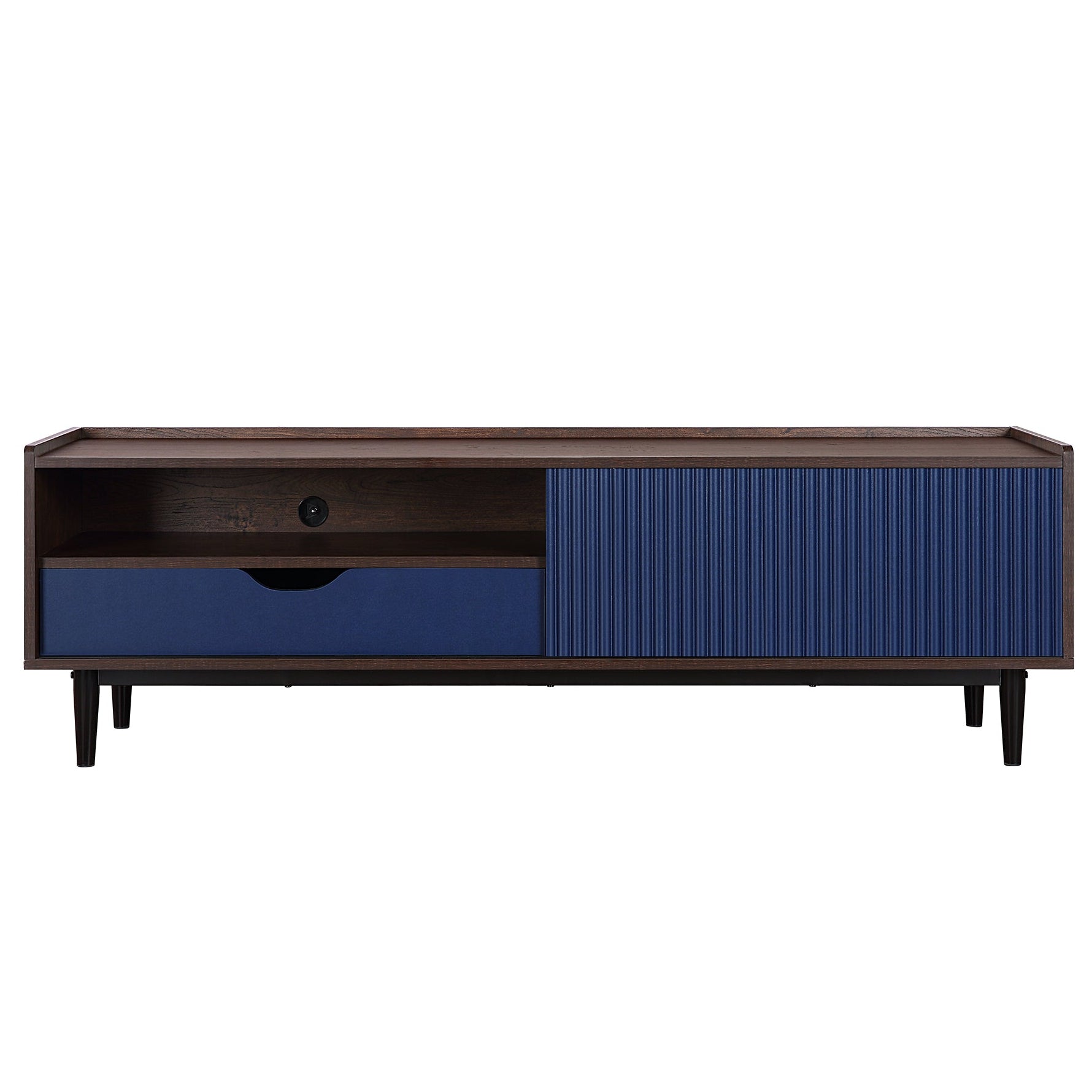 Duane Modern Dark Brown & Navy Blue TV Stand | Sophisticated Media Console | MidinMod