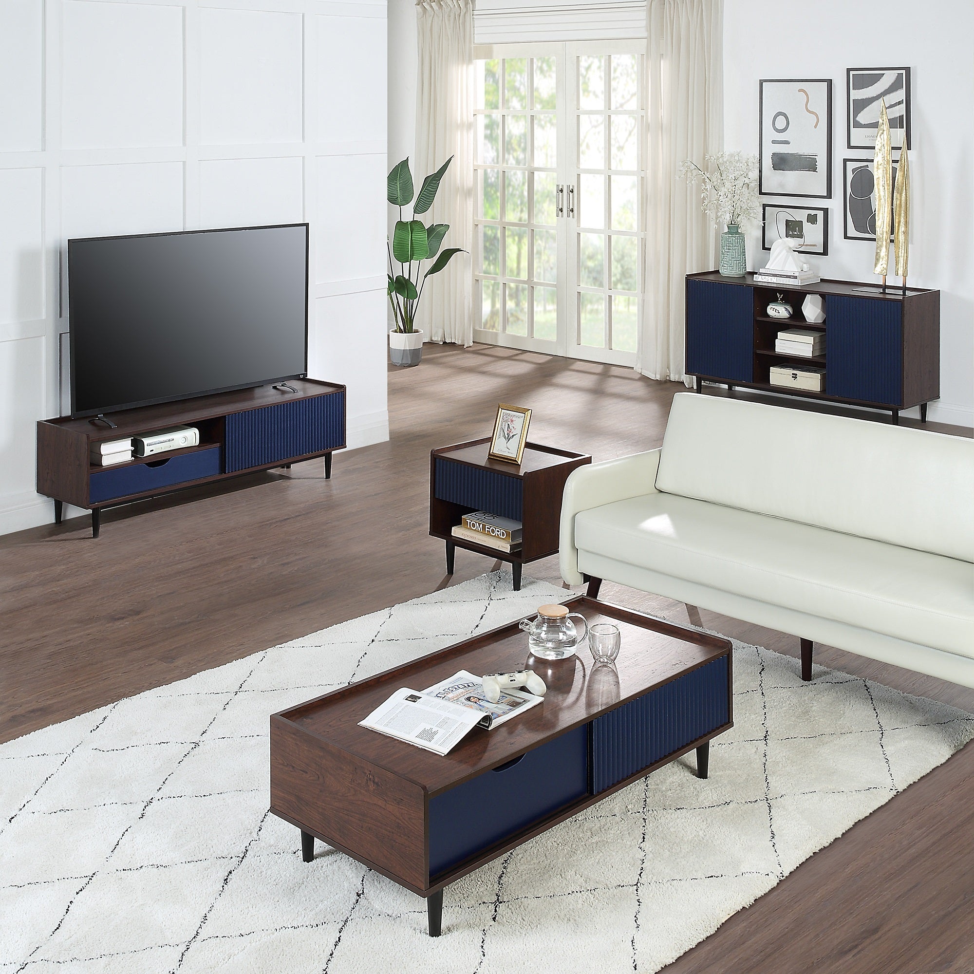 Duane Modern Dark Brown & Navy Blue TV Stand | Sophisticated Media Console | MidinMod