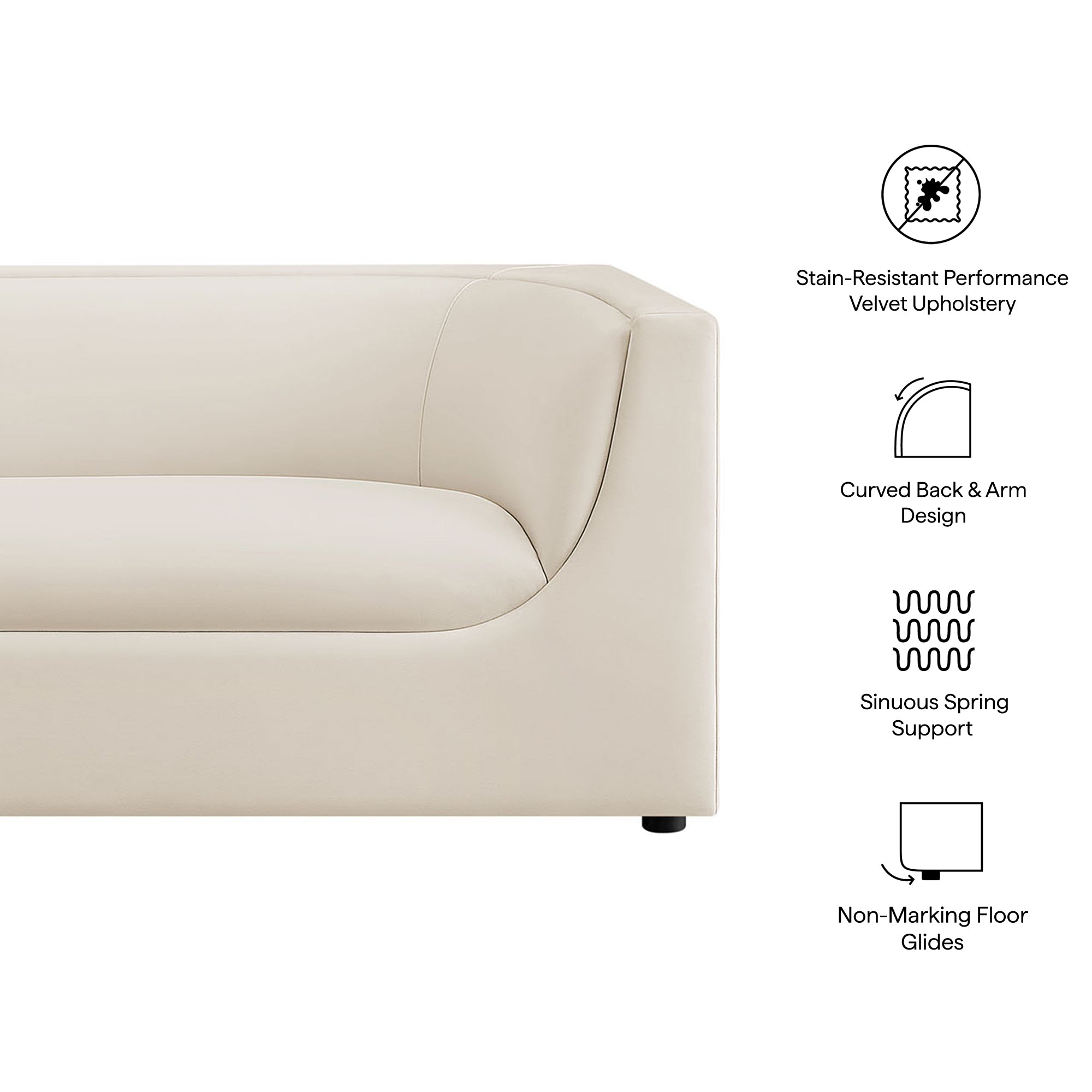 Hilda 86" Curved Back Performance Velvet Sofa by Modway