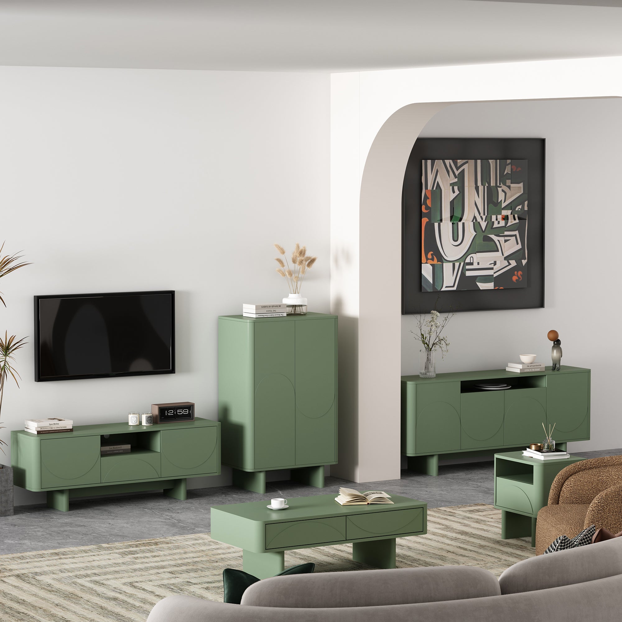 Ella 59-Inch Sage Green TV Stand | Sleek Modern Media Console | MidinMod