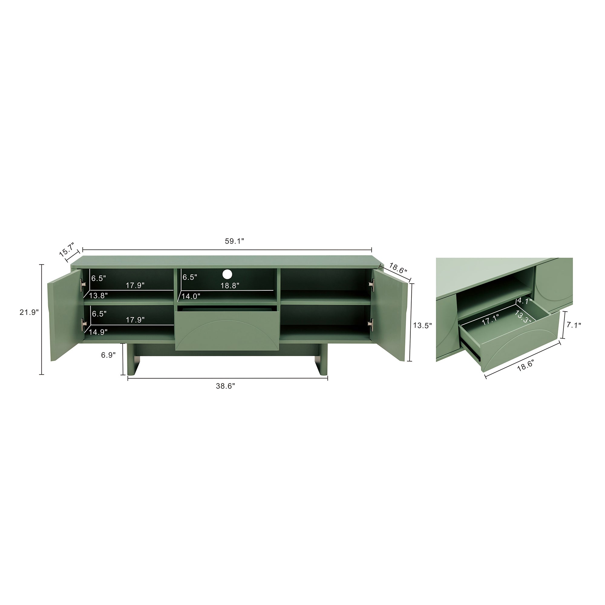 Ella 59-Inch Sage Green TV Stand | Sleek Modern Media Console | MidinMod