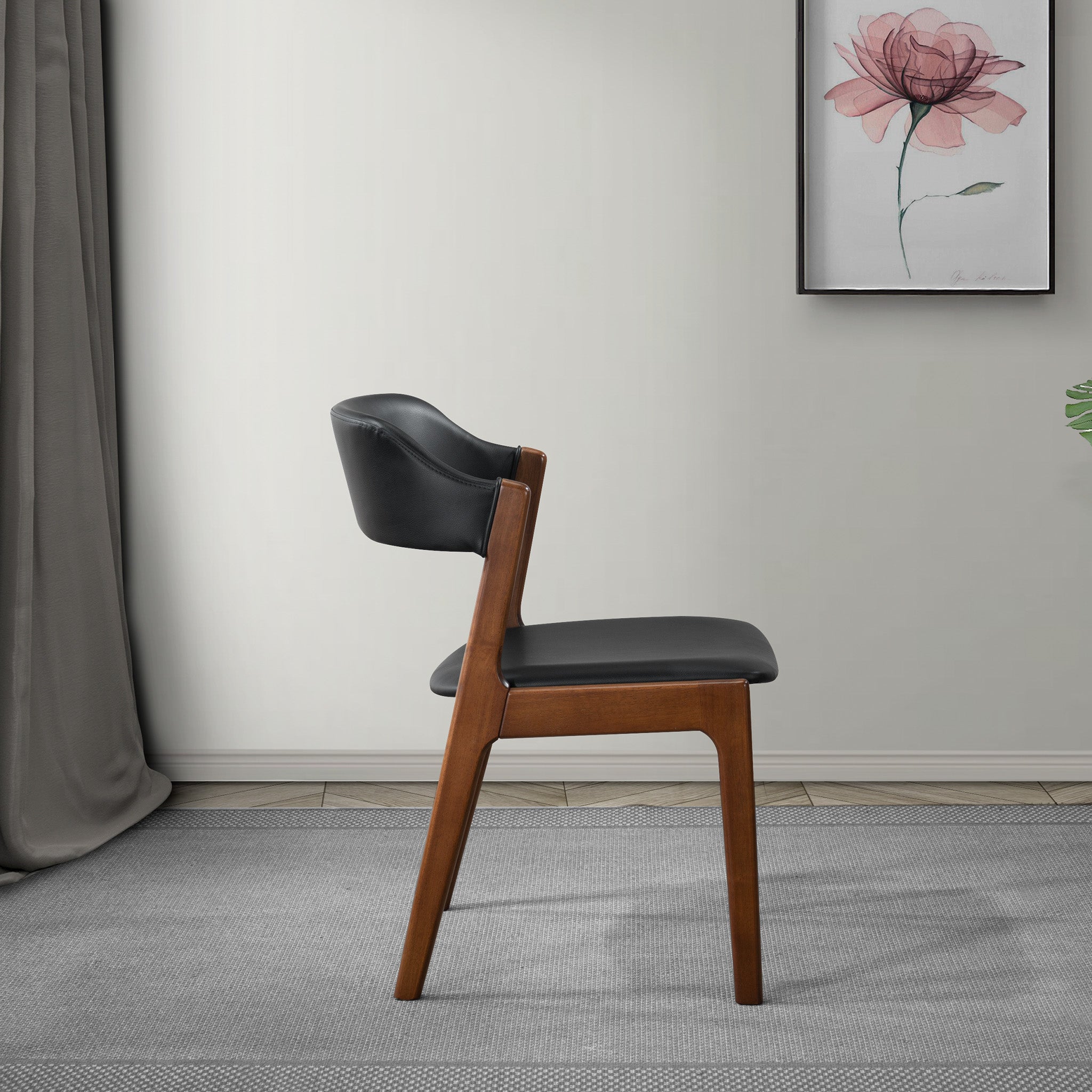 Elsa Black Leather Dining Chair Set of 2 - MidinMod