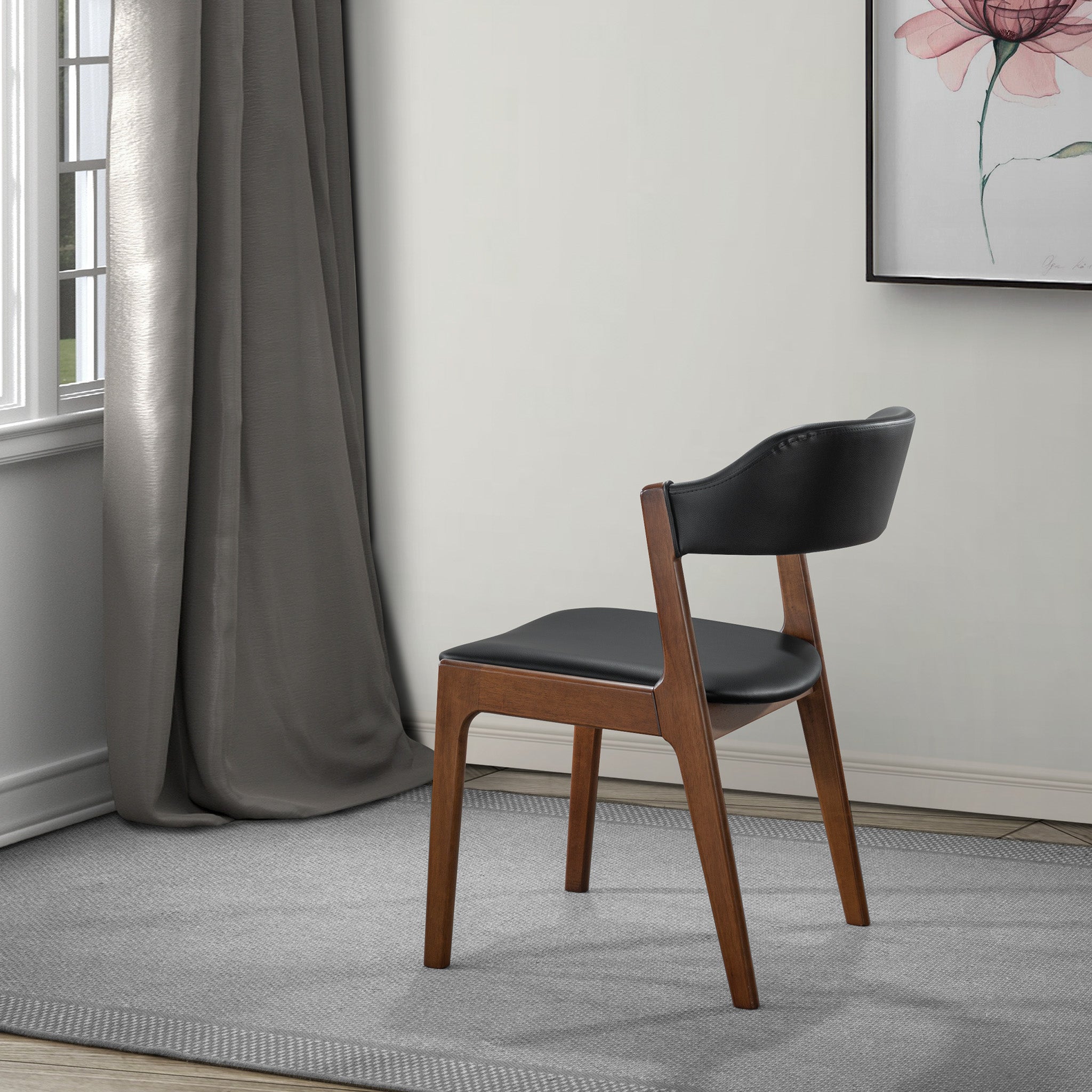 Elsa Black Leather Dining Chair Set of 2 - MidinMod