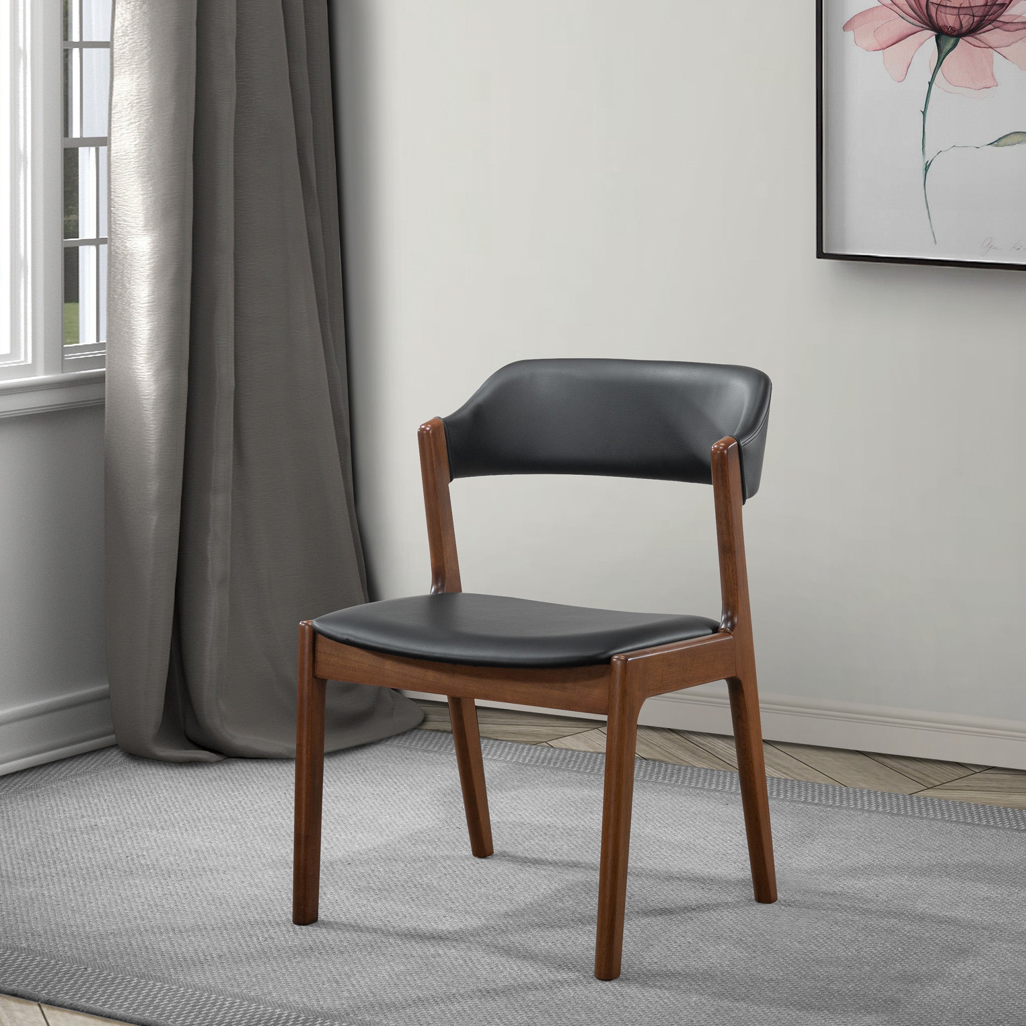Elsa Black Leather Dining Chair Set of 2 - MidinMod