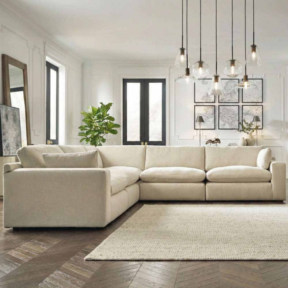 Elyza 5-Piece & Modular Sectional Sofa with Reversible Feather-Fill Cushions