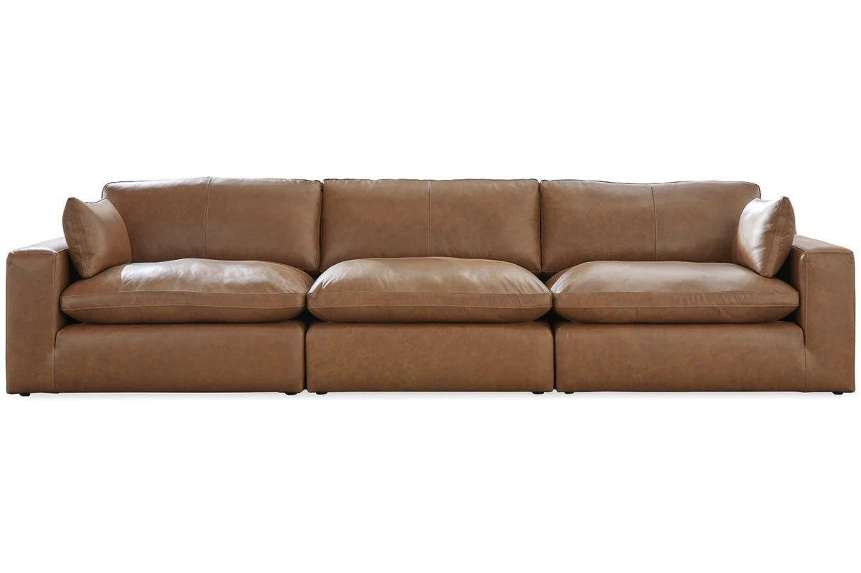 Emilia Caramel Leather 3-Piece Sectional Sofa