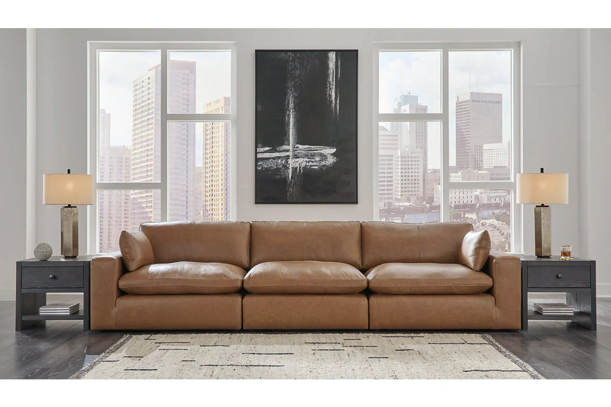 Emilia Caramel Leather 3-Piece Sectional Sofa