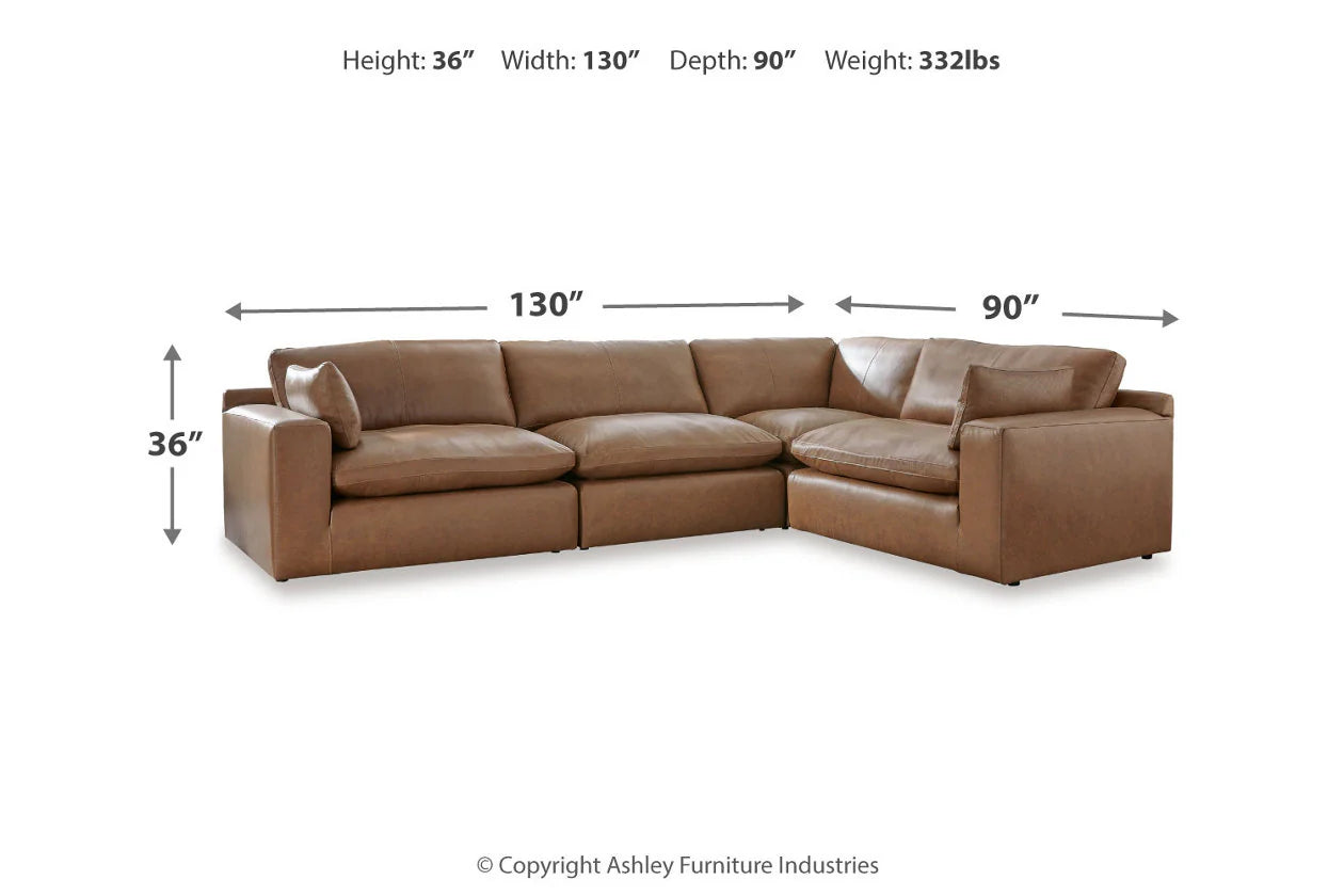 Emilia Caramel Leather 4-Piece Modular Sectional Sofa