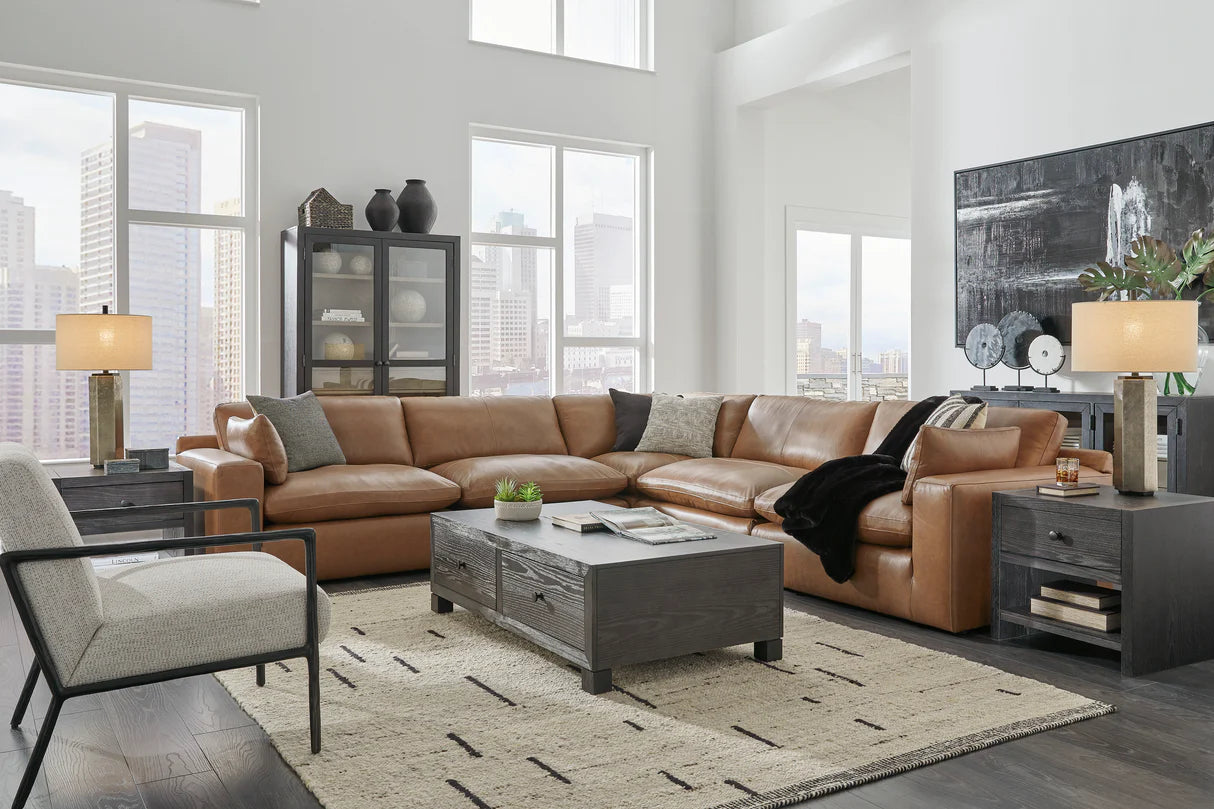 Emilia Caramel Leather 5-Piece Modular Sectional Sofa