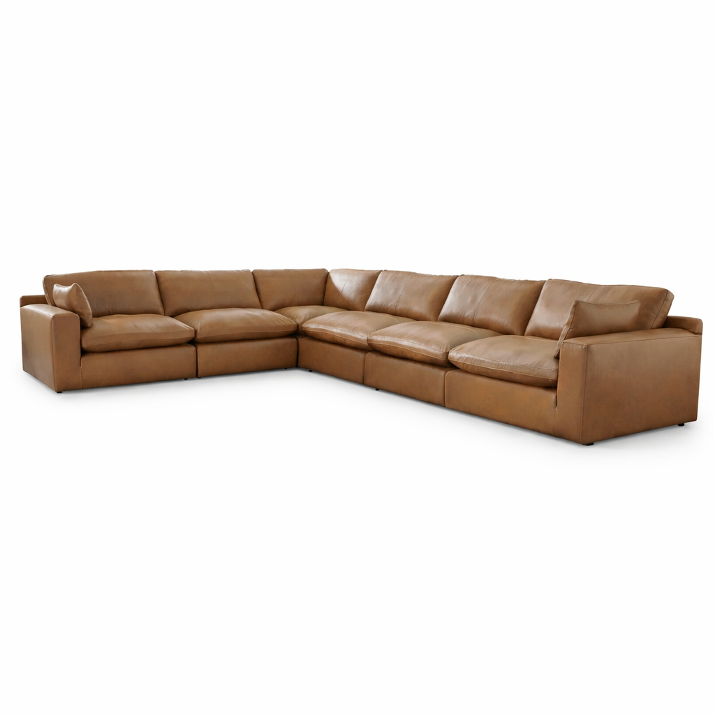 Emilia Caramel Leather 6-Piece Modular Sectional
