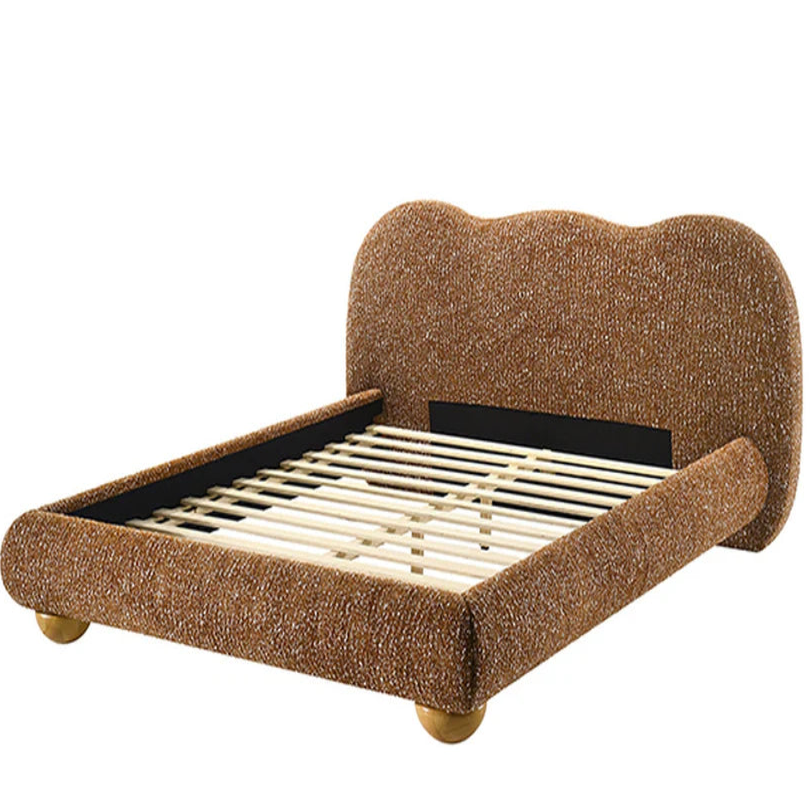 Finamore Terracotta Brown Queen Bed | Contemporary Camel-Back Fabric Platform Bed | MidinMod