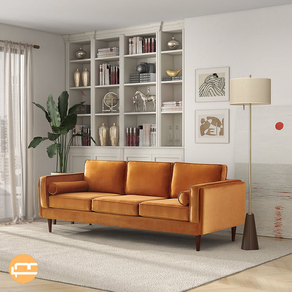 Fordham Burnt Orange Velvet Sofa - MidinMod