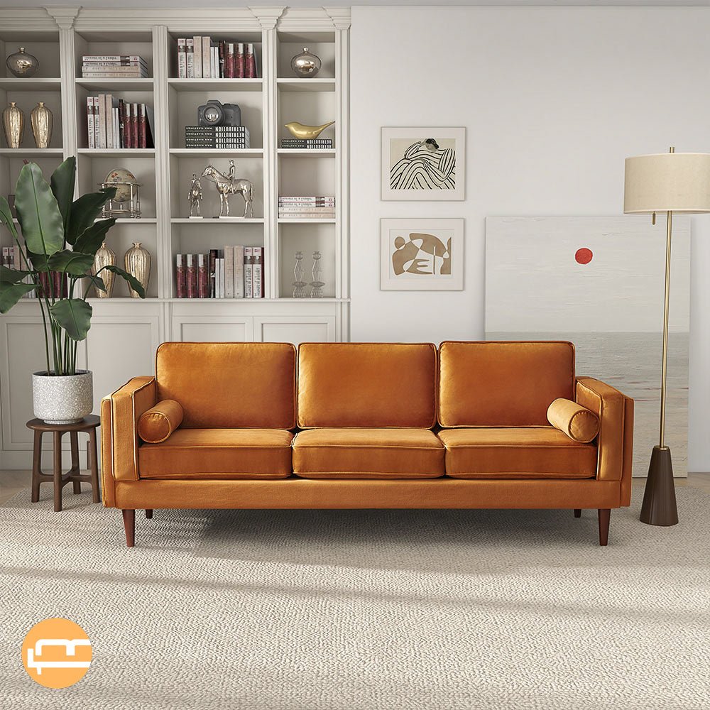 Fordham Burnt Orange Velvet Sofa - MidinMod
