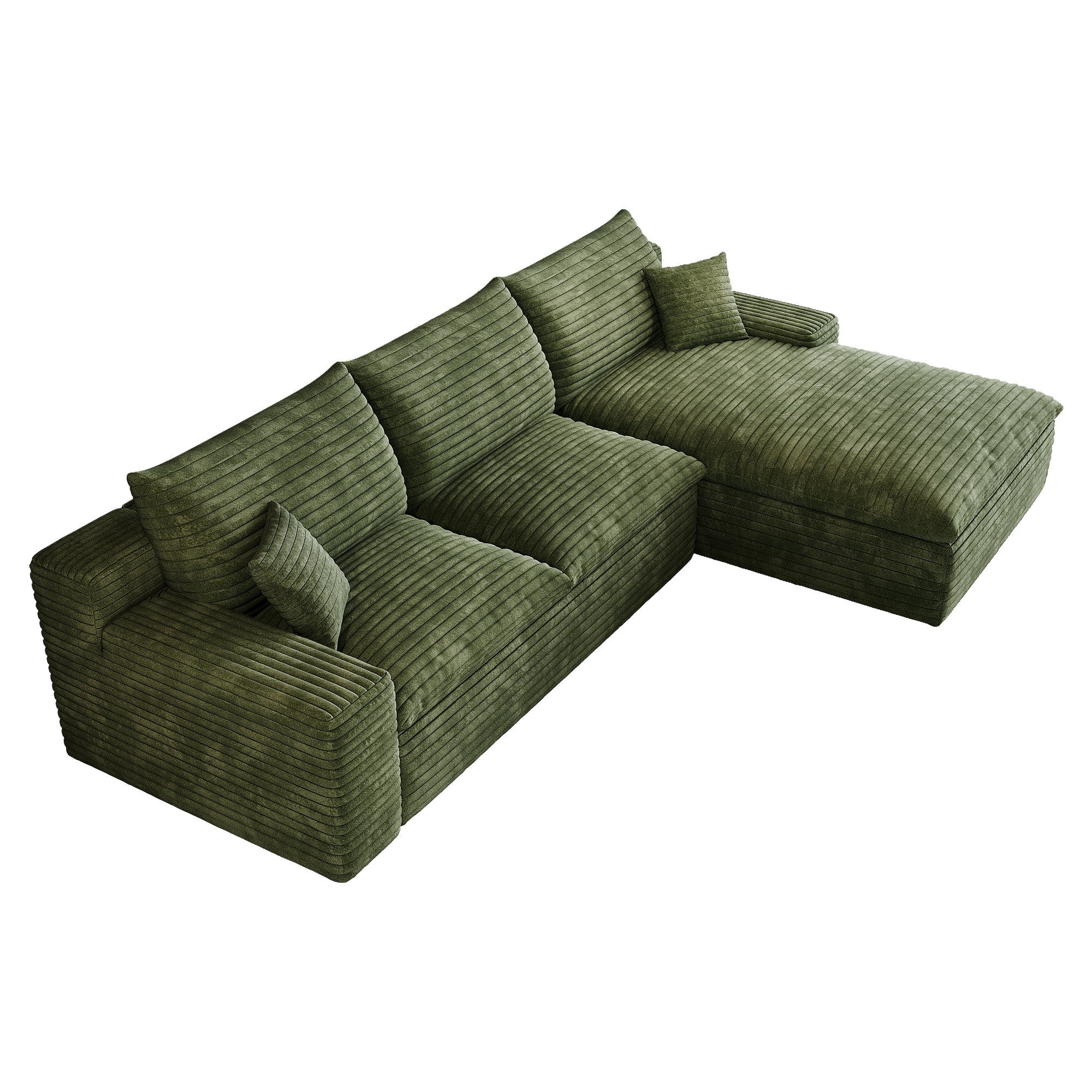 Furinho Modern Green Fabric 3-Seater Modular Sofa with Feather-Filled Cushions - MidinMod